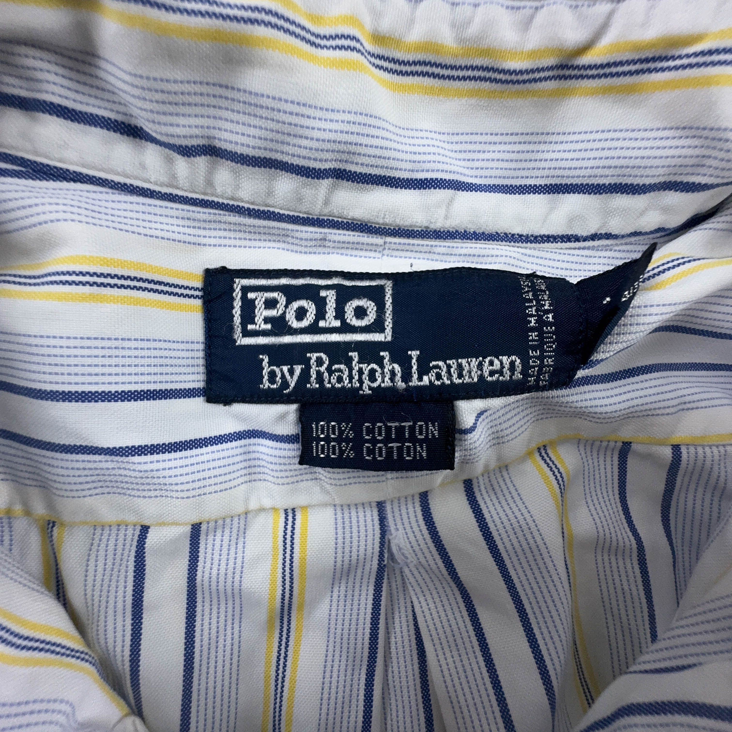 Camicia Ralph Lauren Vintage bianca blu e gialla a righe manica lunga - Taglia 17 uomo