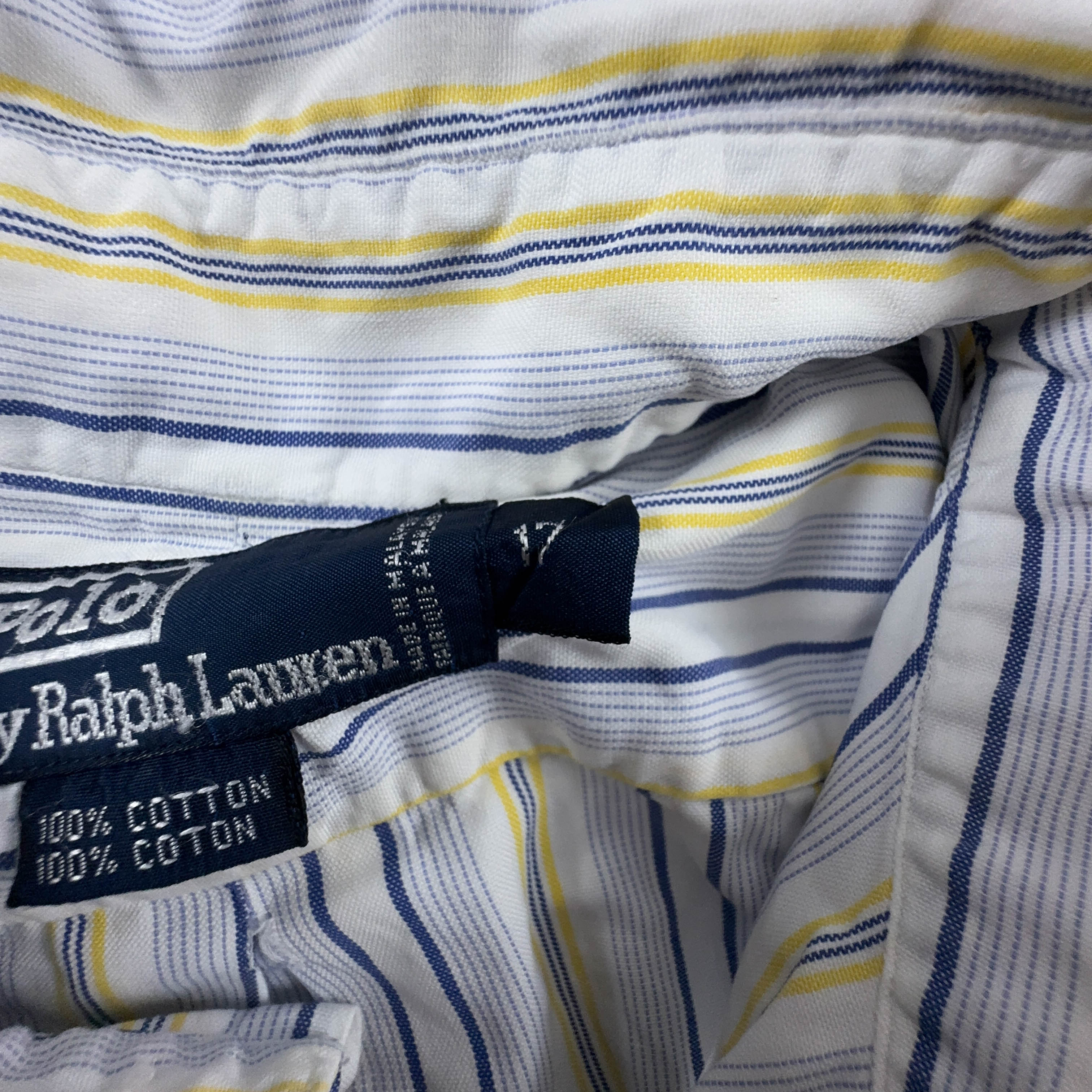Camicia Ralph Lauren Vintage bianca blu e gialla a righe manica lunga - Taglia 17 uomo