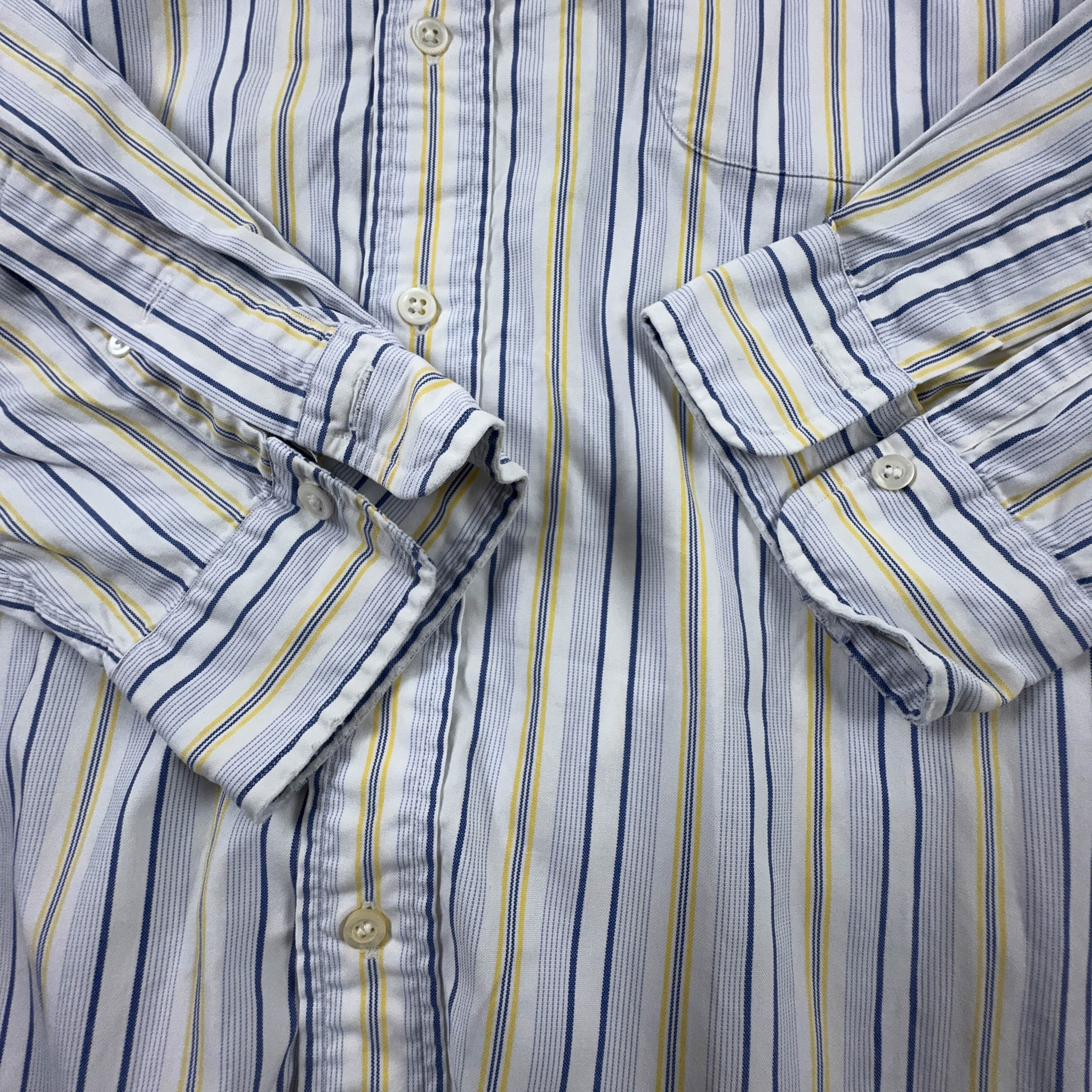 Camicia Ralph Lauren Vintage bianca blu e gialla a righe manica lunga - Taglia 17 uomo