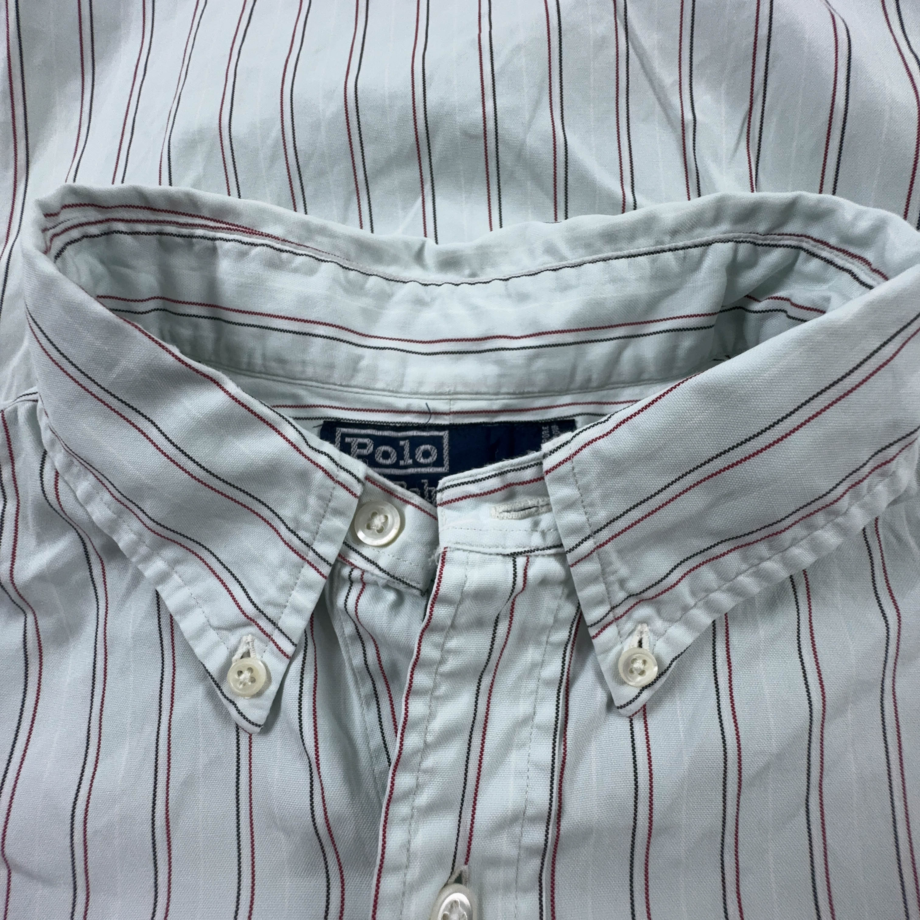 Camicia Ralph Lauren Vintage verde a righe rosse manica lunga - Taglia 17 uomo