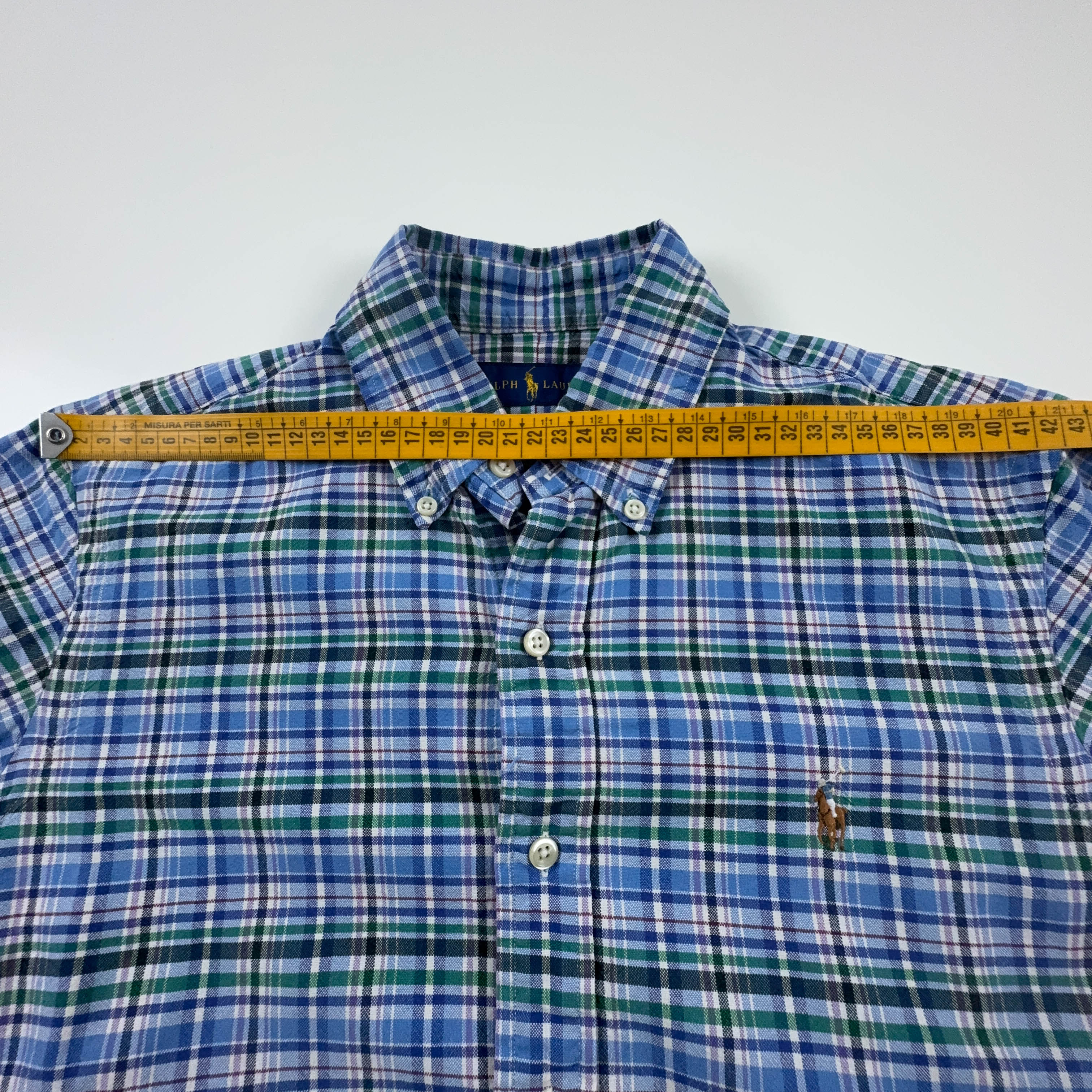 Camicia Ralph Lauren blu verde e bianca a quadri manica lunga - Taglia S uomo