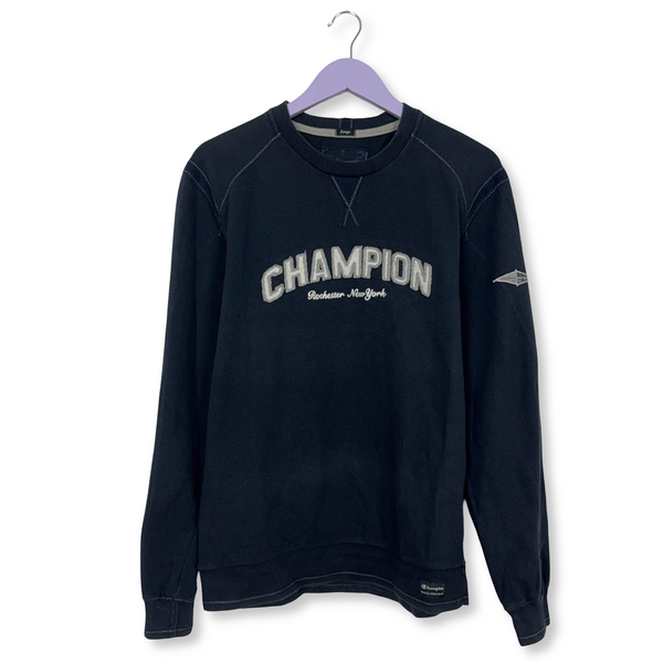 Felpa Champion Vintage blu scura a girocollo 88% cotone anni 2000 - Taglia M/L uomo