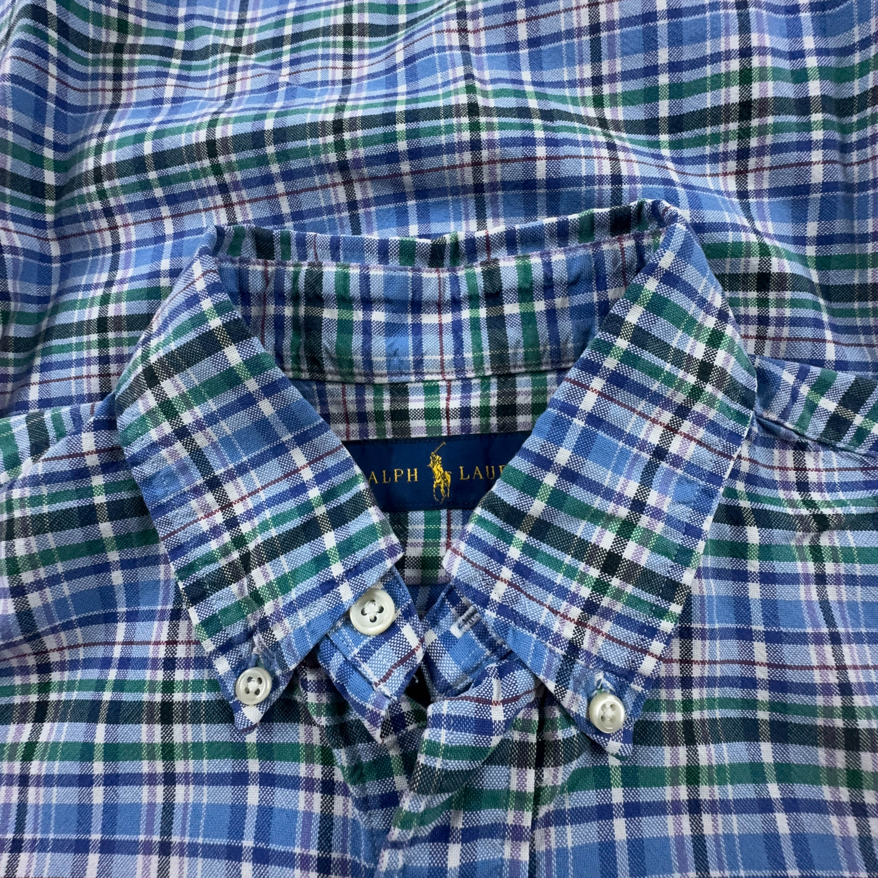 Camicia Ralph Lauren blu verde e bianca a quadri manica lunga - Taglia S uomo