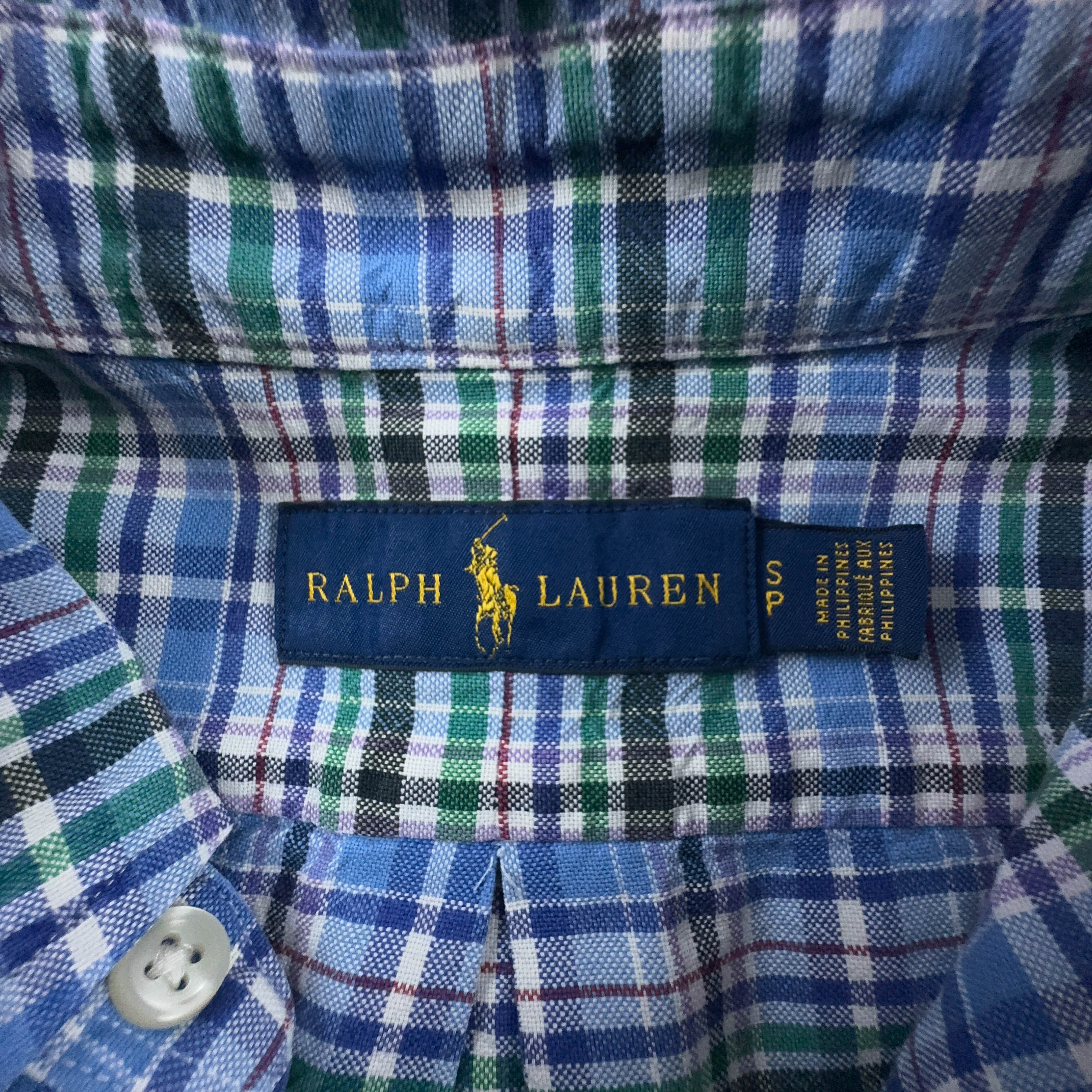 Camicia Ralph Lauren blu verde e bianca a quadri manica lunga - Taglia S uomo