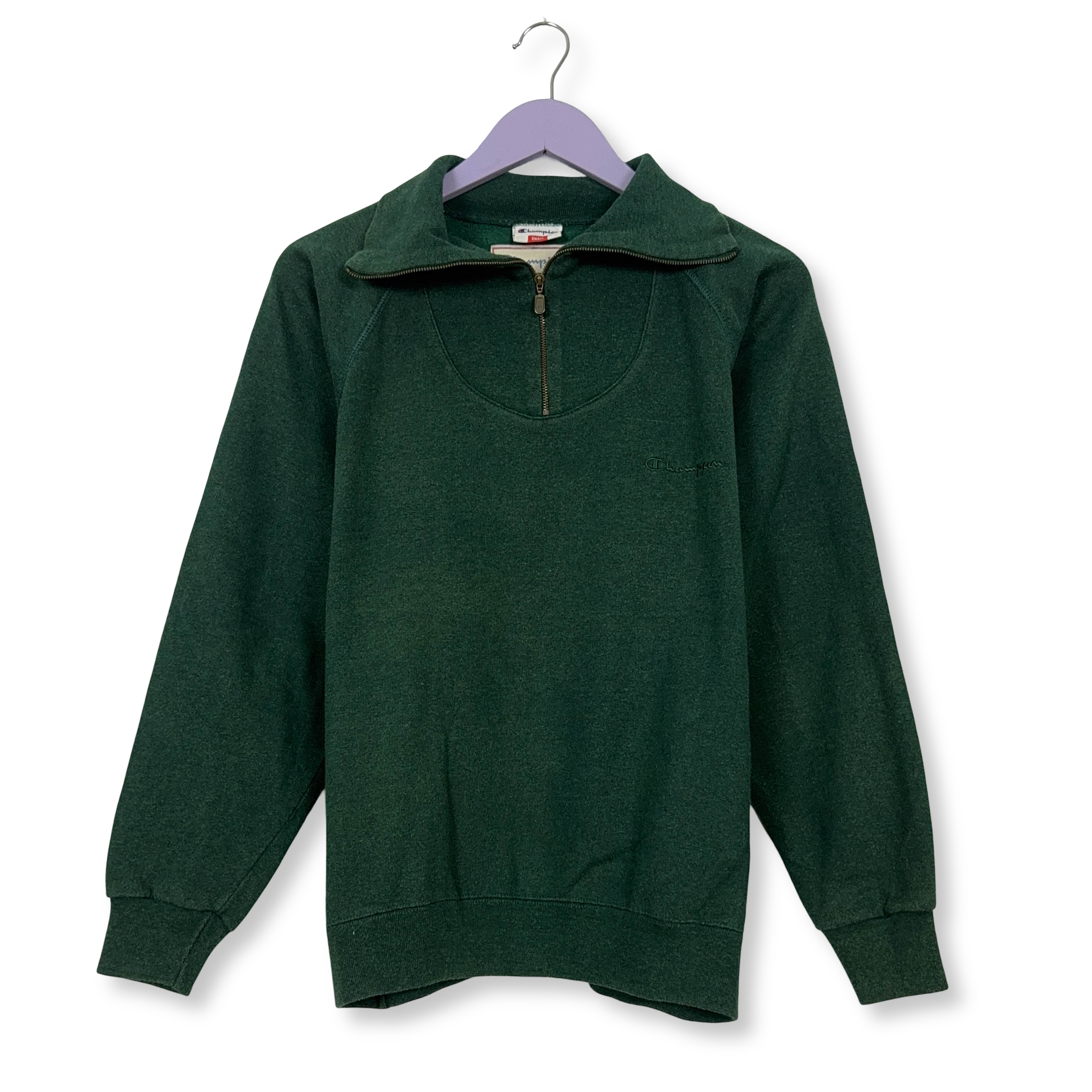 Felpa Champion Vintage verde quarter zip 62% cotone anni 80 - Taglia S/M uomo