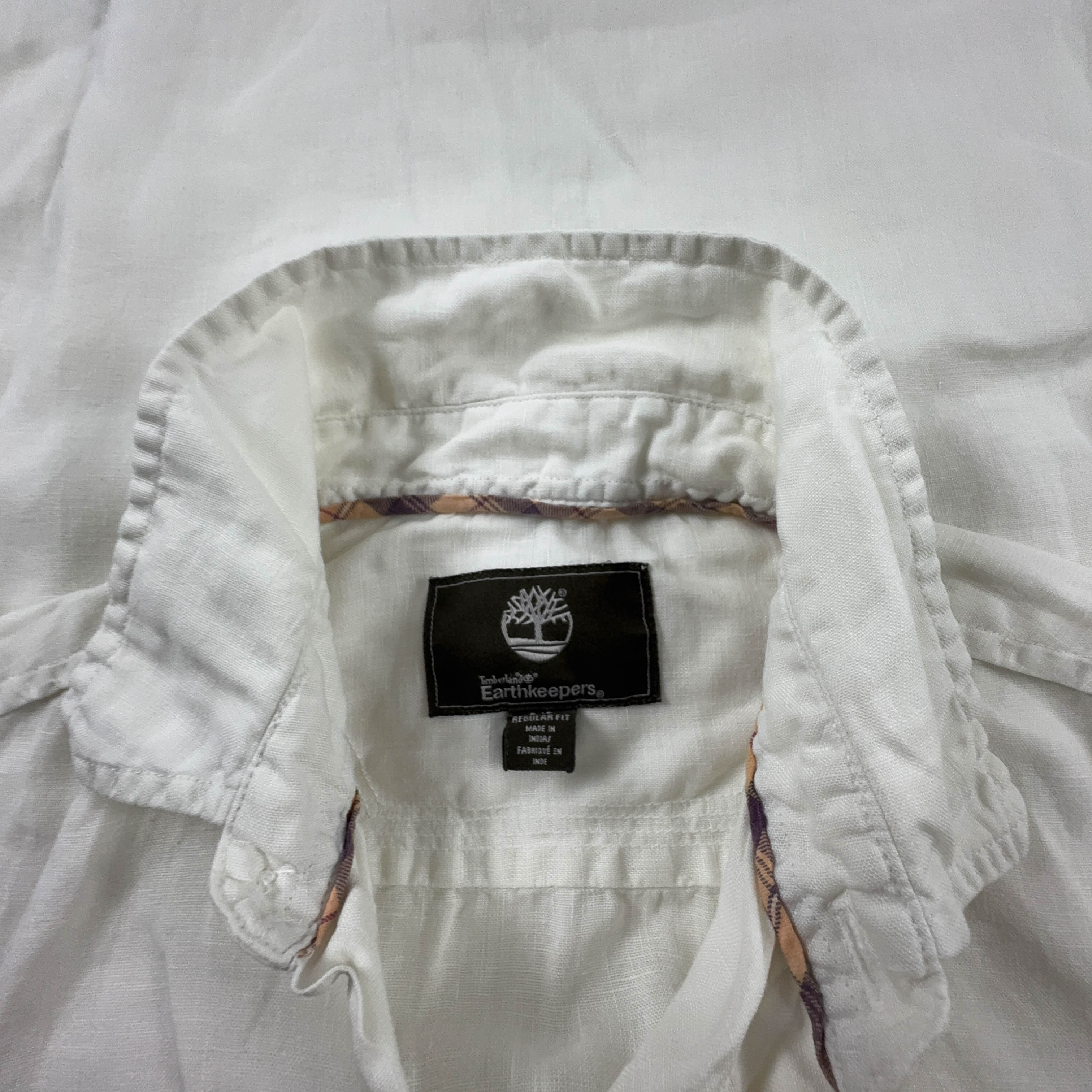 Camicia Timberland bianca tinta unita 100% Lino manica corta - Taglia S uomo