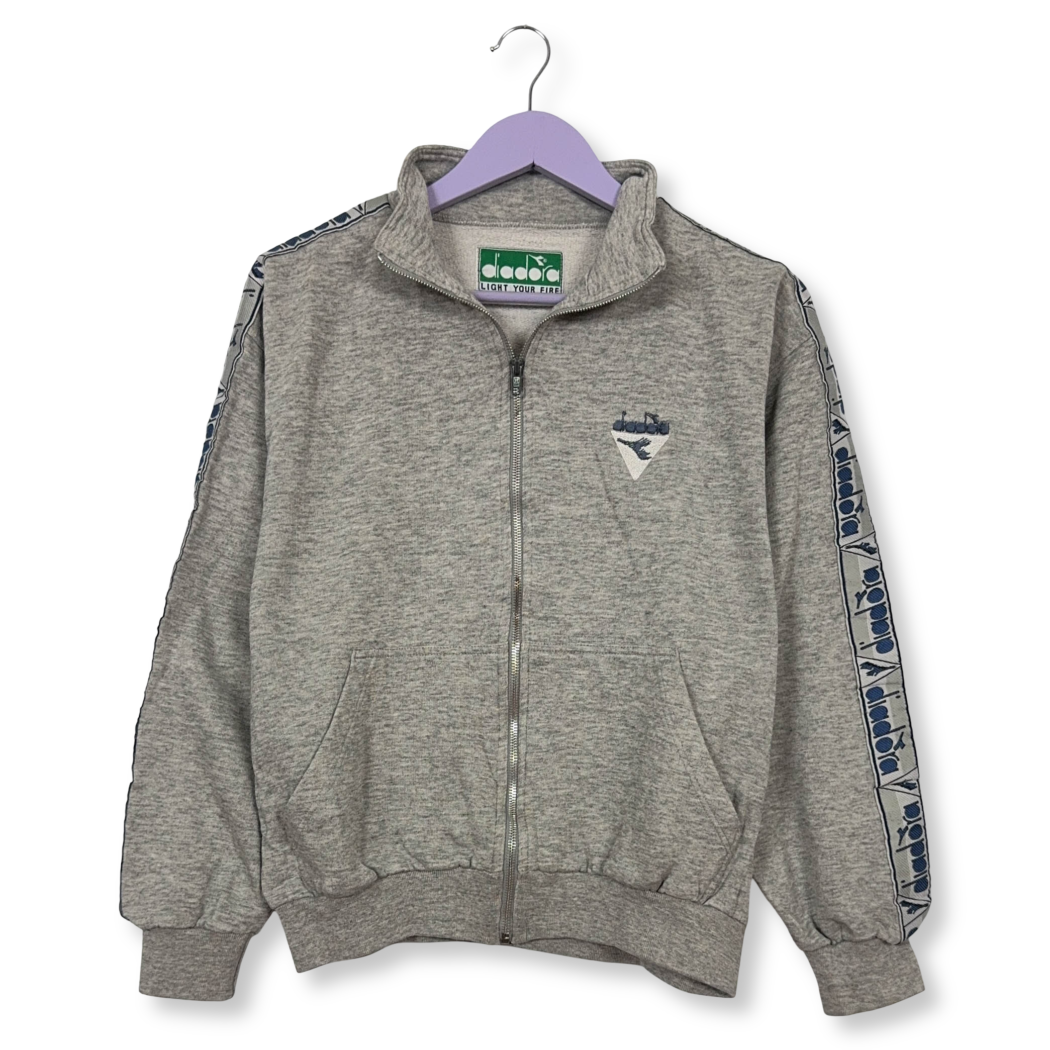 Felpa Diadora Vintage grigia con zip 70% cotone anni 90 - Taglia S/M uomo