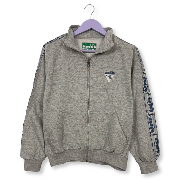 Felpa Diadora Vintage grigia con zip 70% cotone anni 90 - Taglia S/M uomo