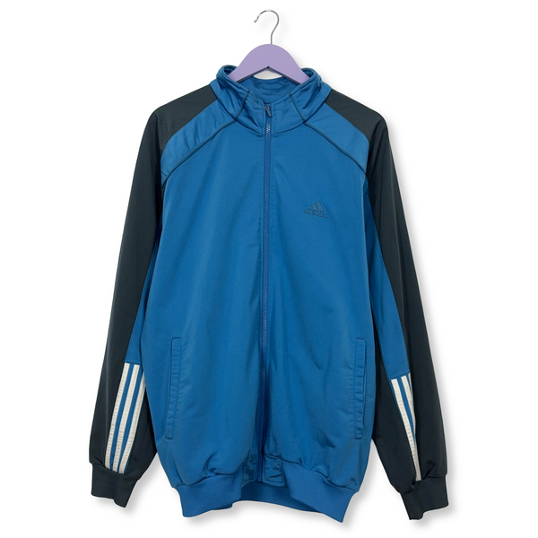 Felpa Adidas Vintage blu e grigia con zip anni 2000 - Taglia D6 180 uomo