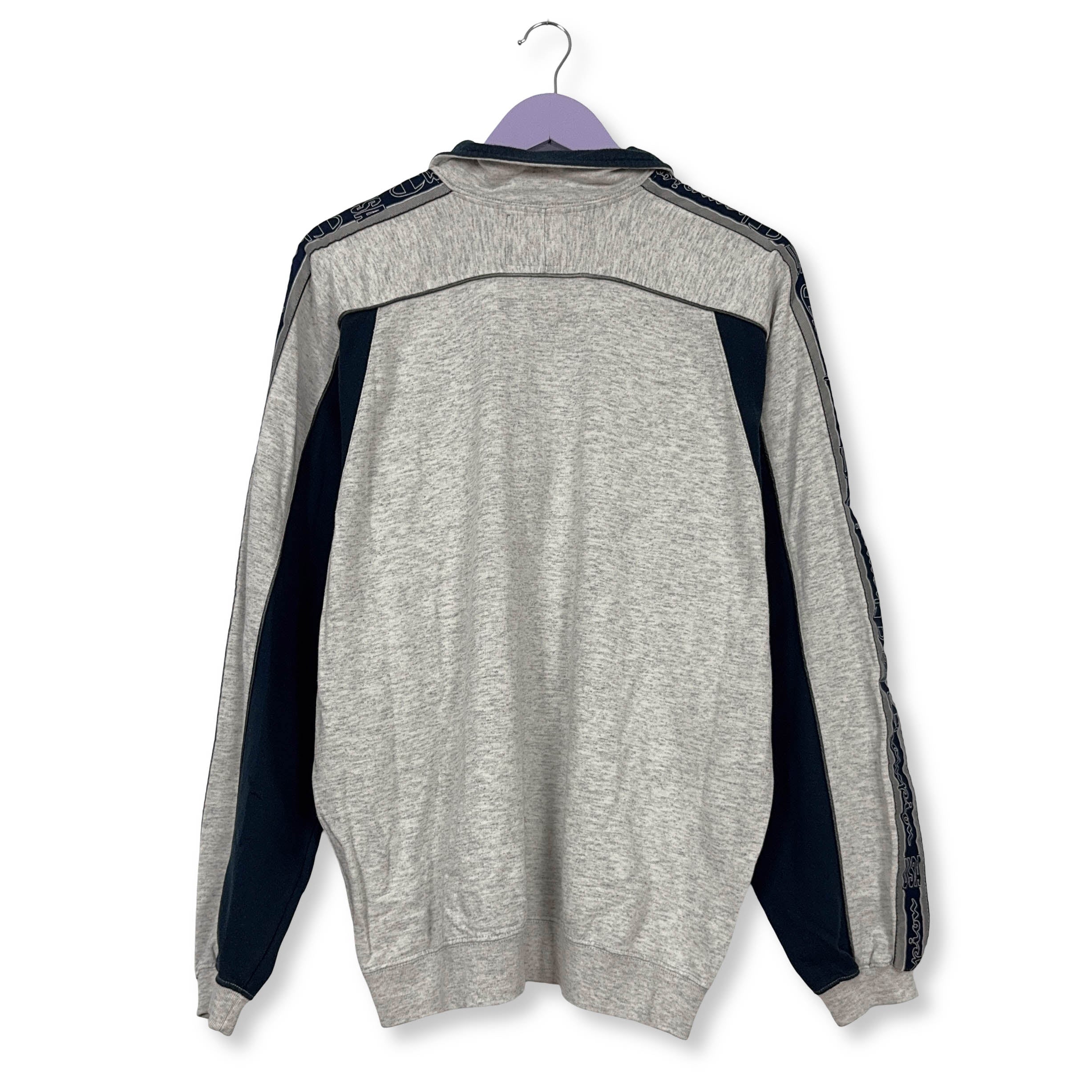 Felpa Champion Vintage grigia e blu quarter zip 60% cotone anni 2000 - Taglia L/XL uomo