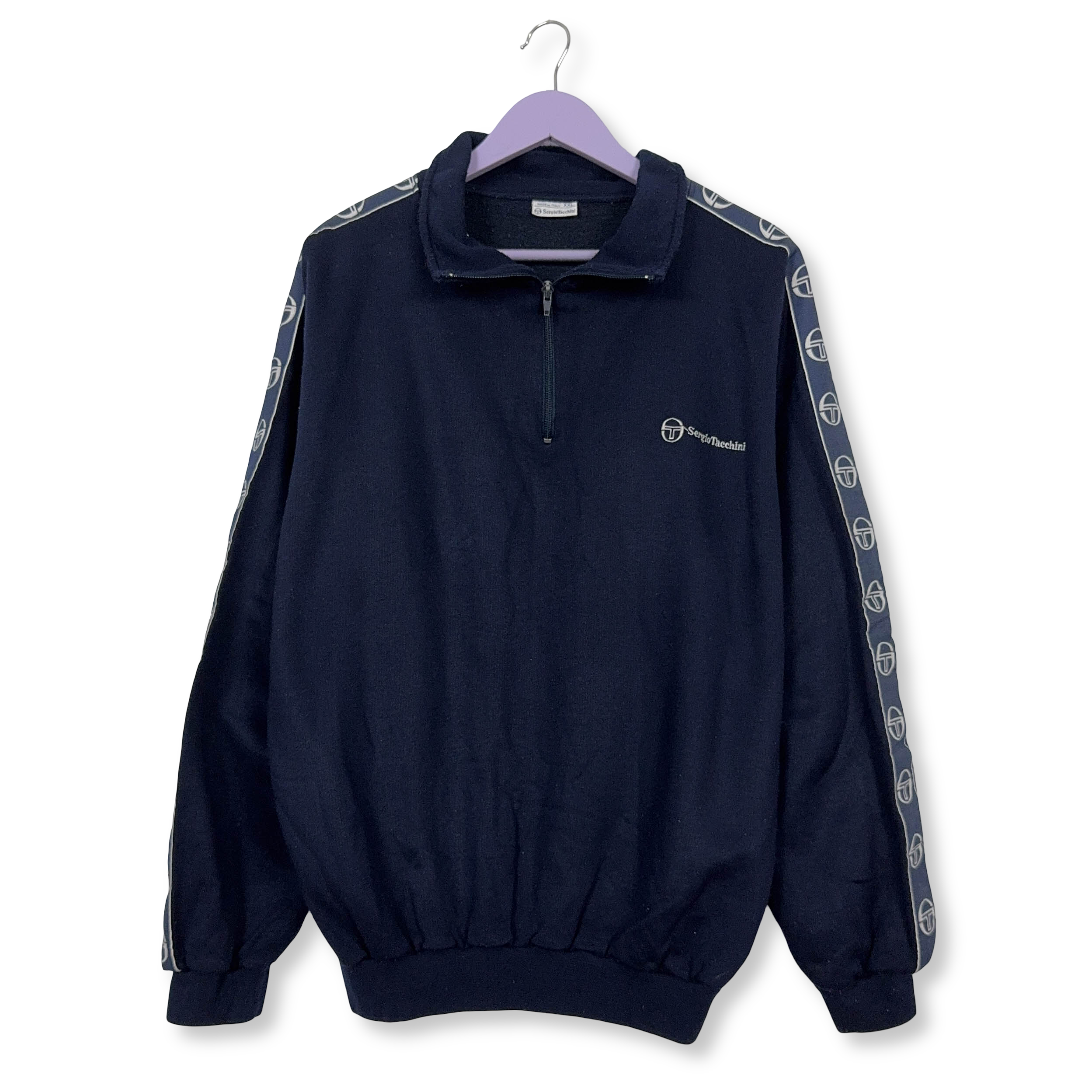 Felpa Sergio Tacchini Vintage blu scura quarter zip 50% cotone anni 2000 - Taglia XXL uomo