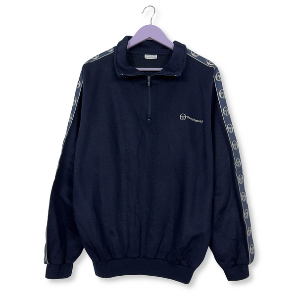 Felpa Sergio Tacchini Vintage blu scura quarter zip 50% cotone anni 2000 - Taglia XXL uomo