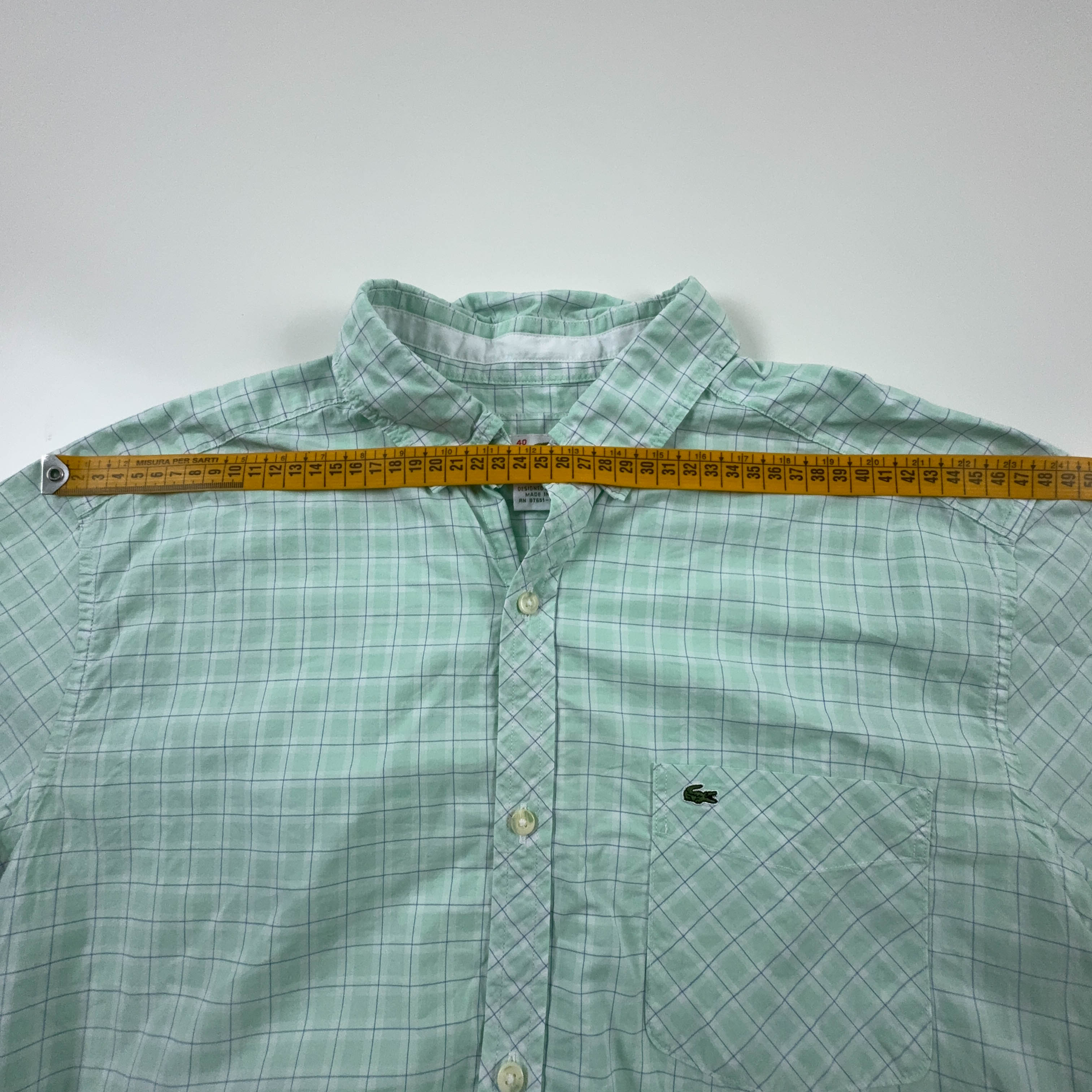 Camicia Lacoste verde e bianca a quadri manica corta slim fit - Taglia 40 uomo