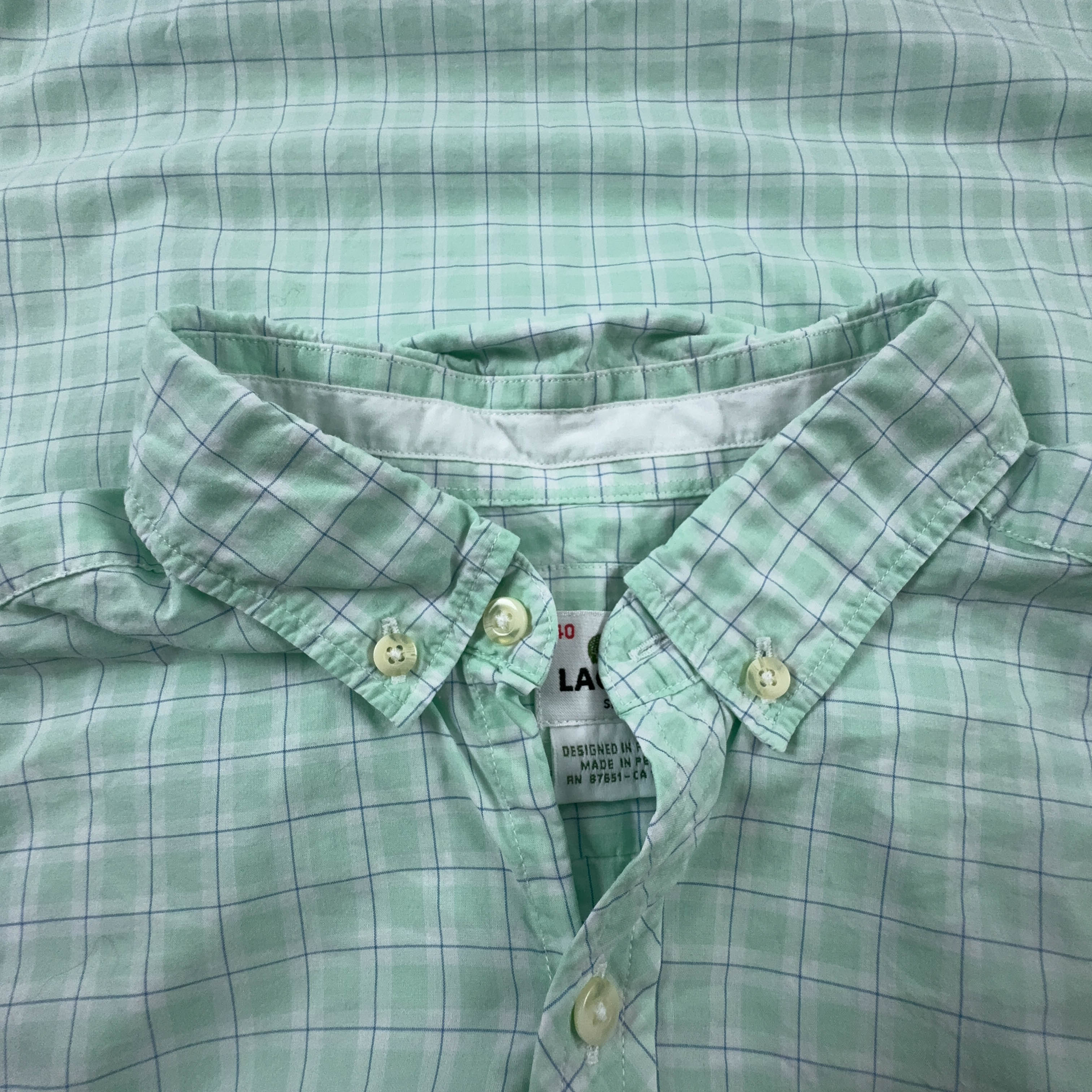 Camicia Lacoste verde e bianca a quadri manica corta slim fit - Taglia 40 uomo