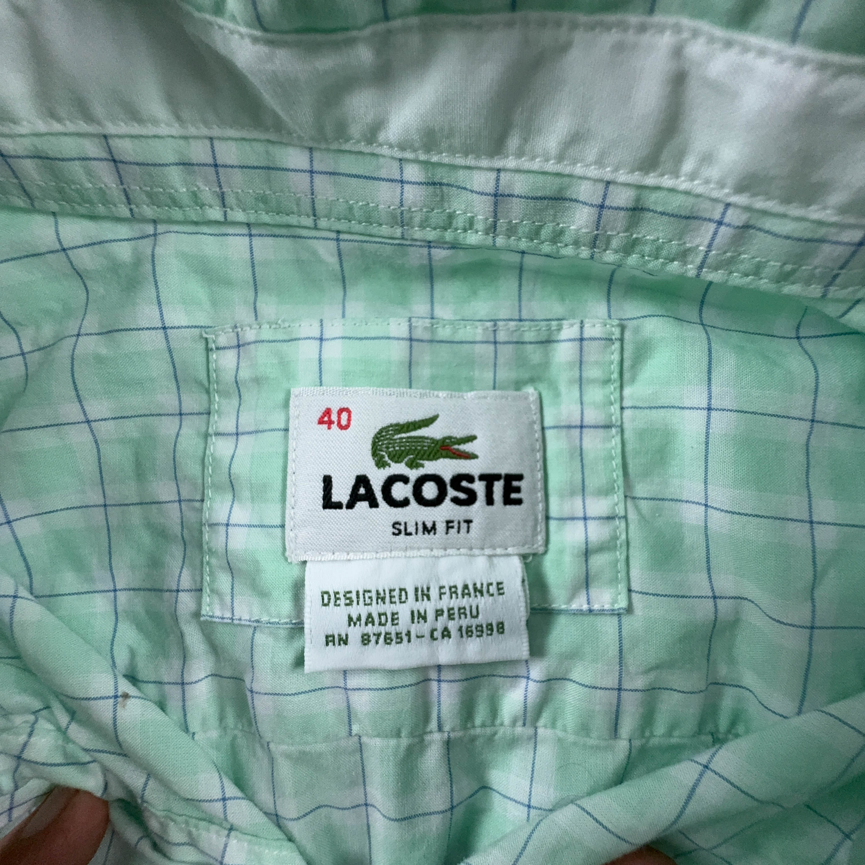 Camicia Lacoste verde e bianca a quadri manica corta slim fit - Taglia 40 uomo