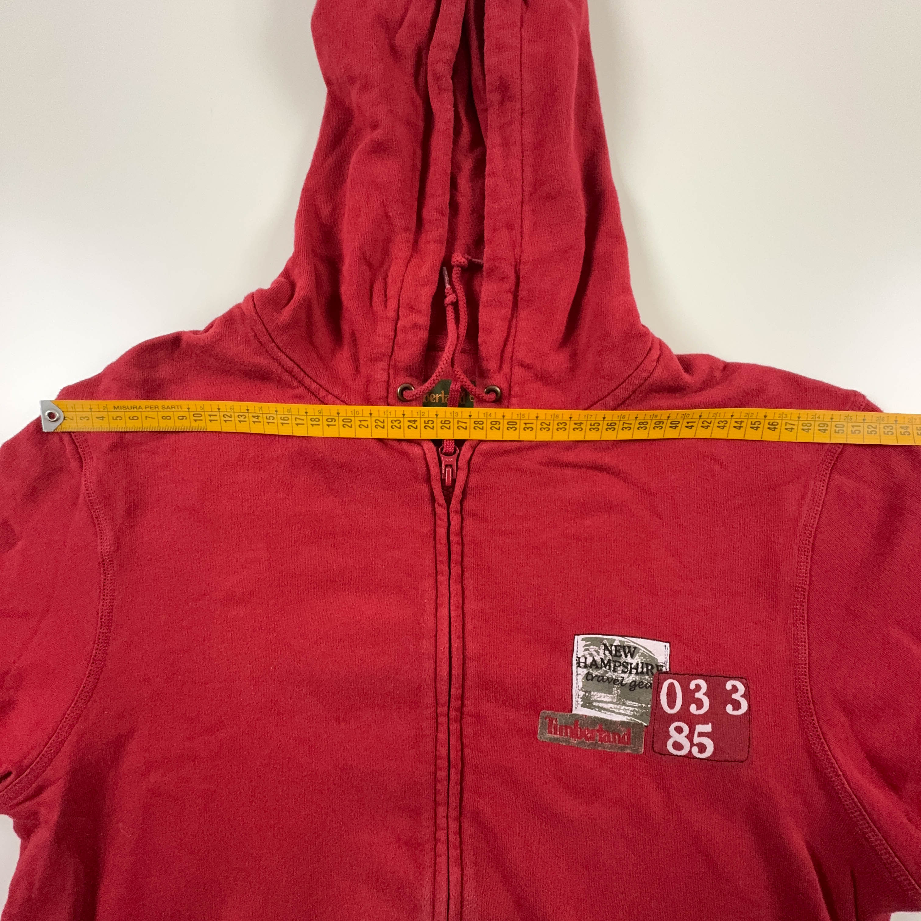 Felpa Timberland rossa in cotone con zip e cappuccio - Taglia L uomo