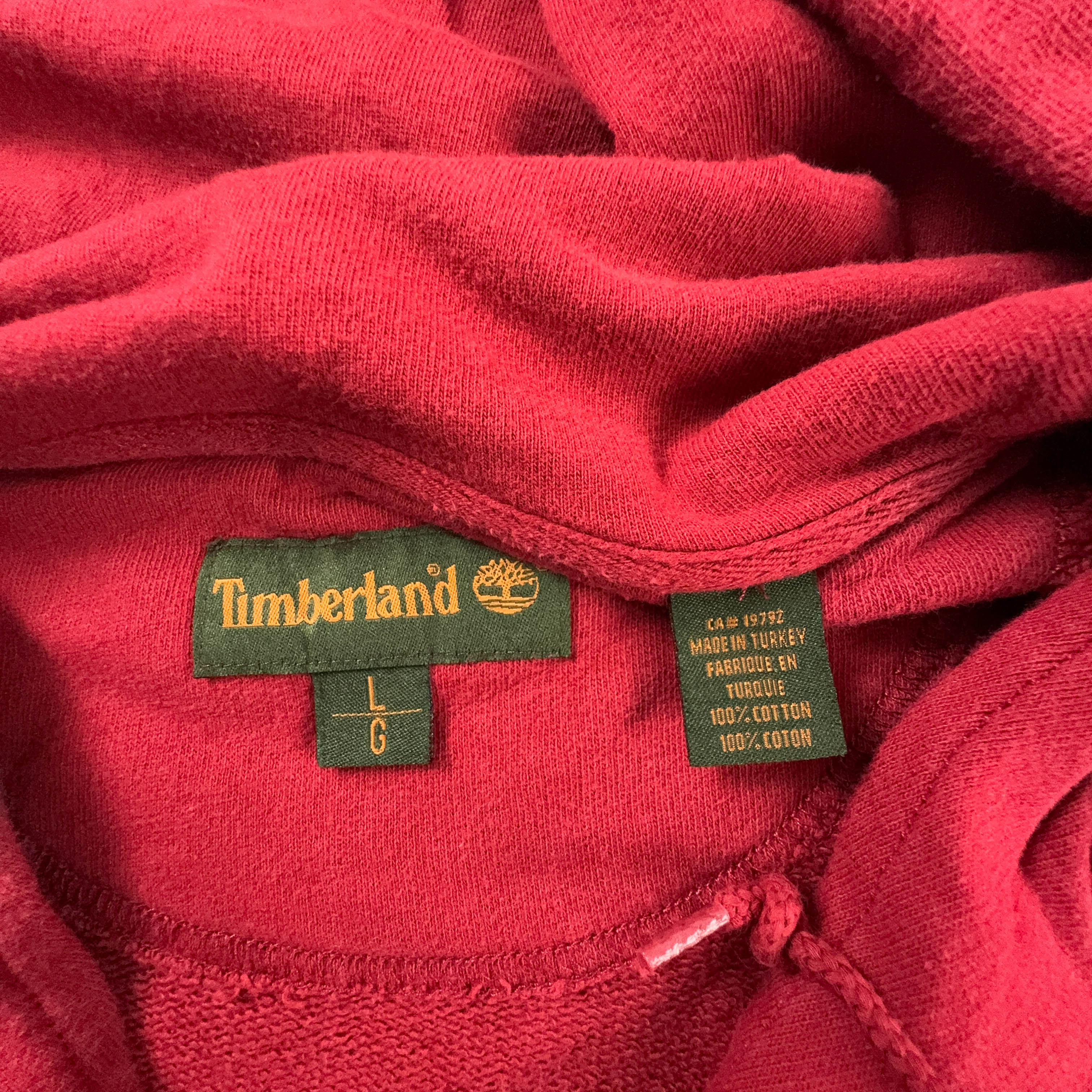 Felpa Timberland rossa in cotone con zip e cappuccio - Taglia L uomo