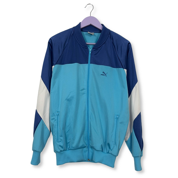 Felpa Puma Vintage azzurra e blu con zip e logo ricamato anni 90 - Taglia 6 uomo
