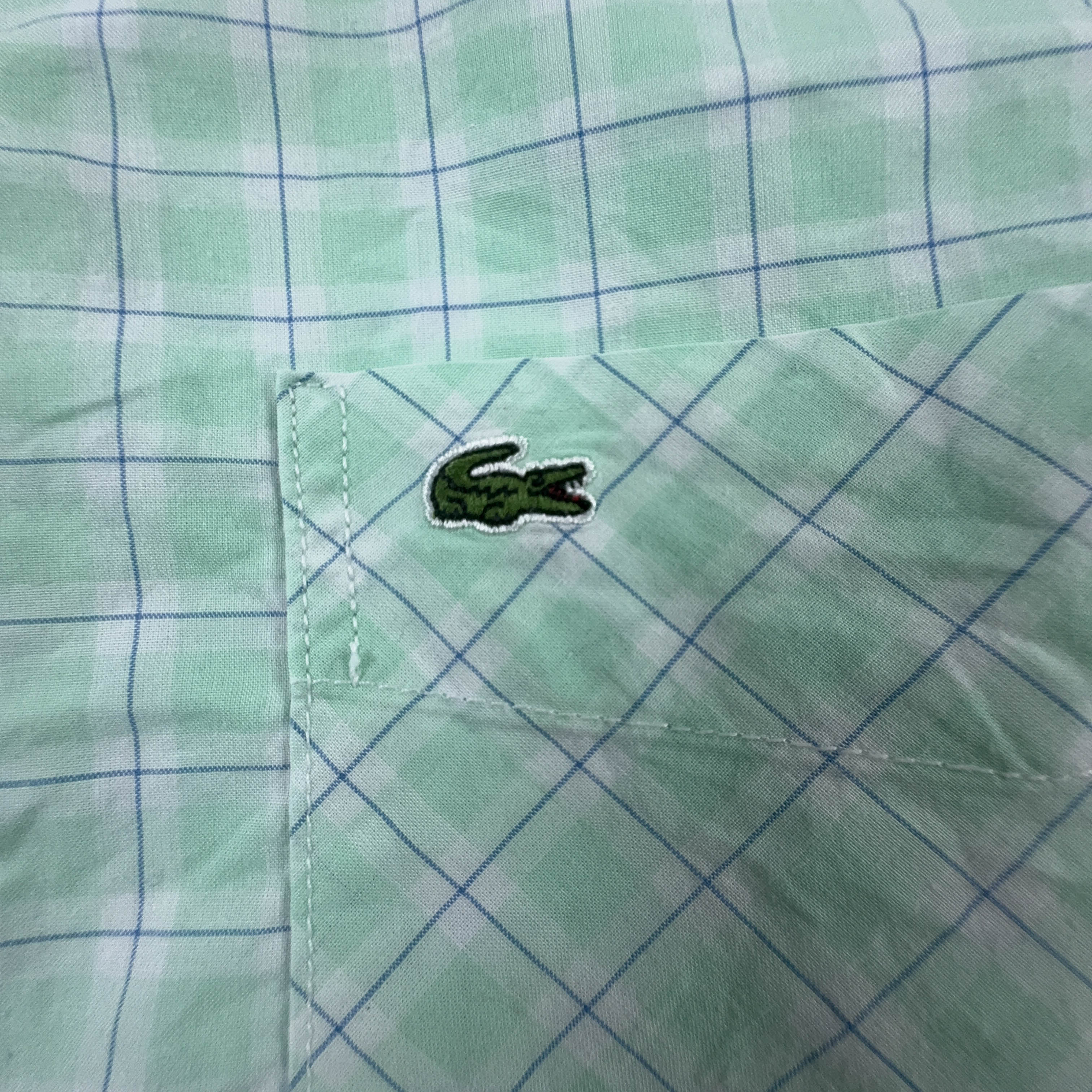 Camicia Lacoste verde e bianca a quadri manica corta slim fit - Taglia 40 uomo