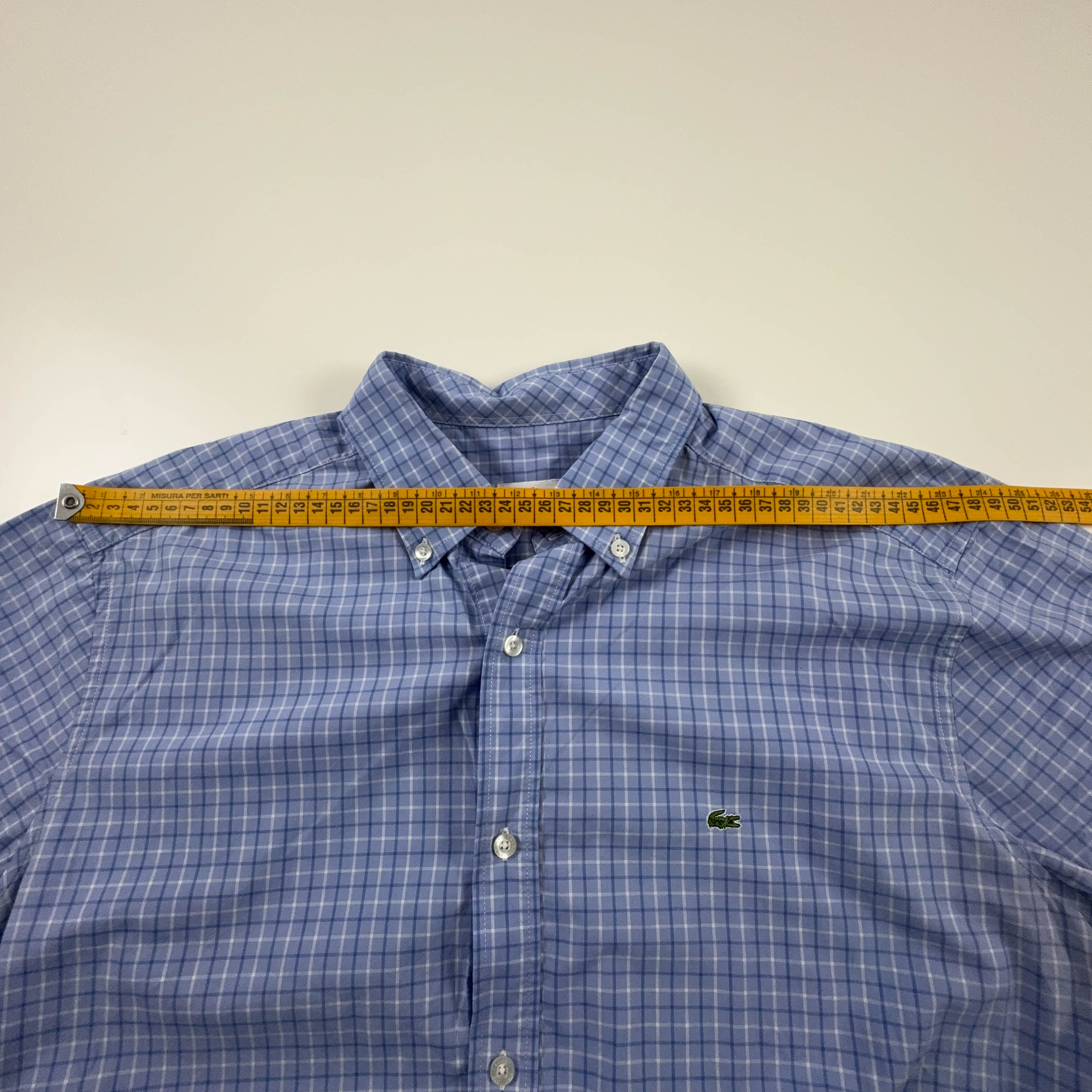 Camicia Lacoste blu e bianca a quadri in cotone manica corta slim fit - Taglia 42 uomo