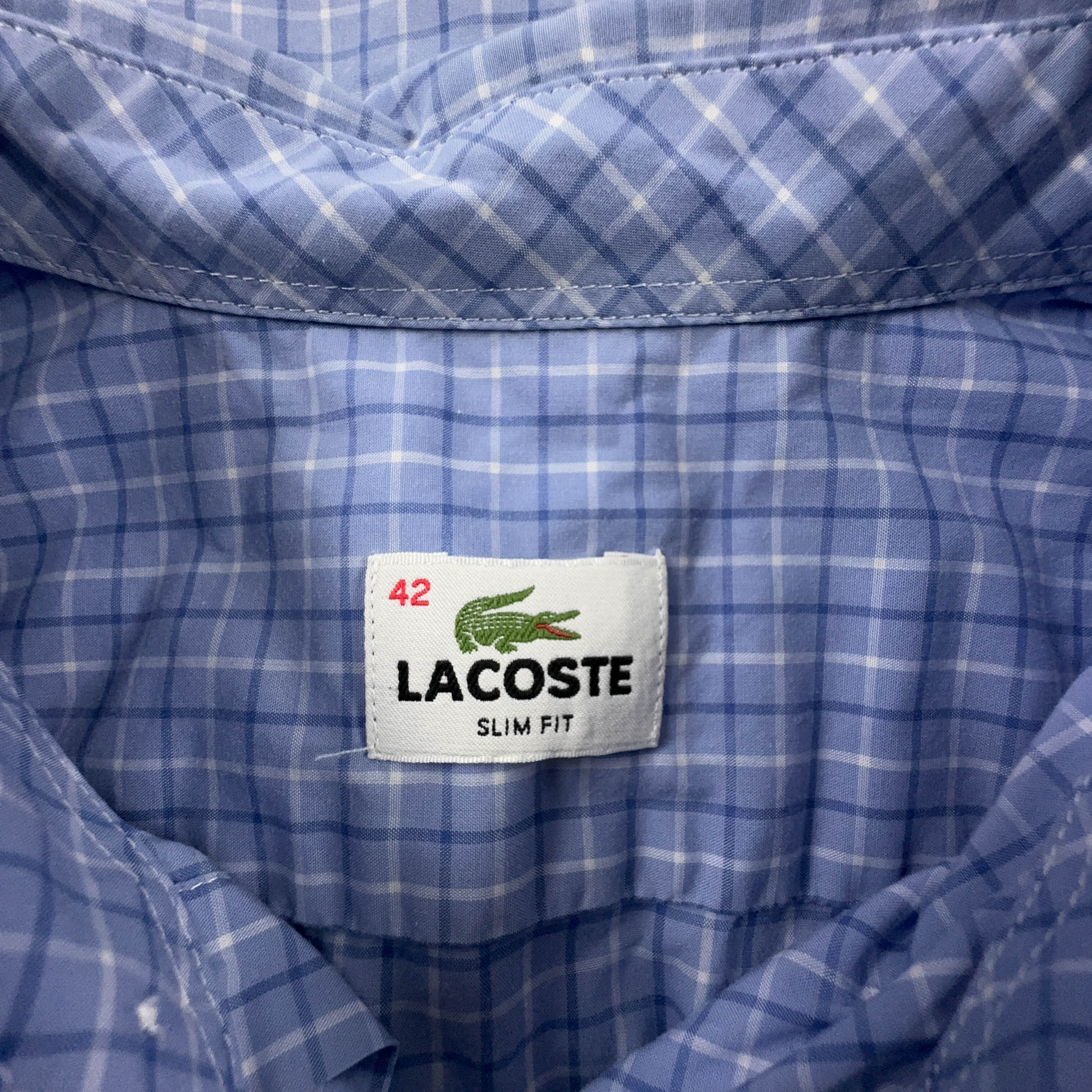 Camicia Lacoste blu e bianca a quadri in cotone manica corta slim fit - Taglia 42 uomo