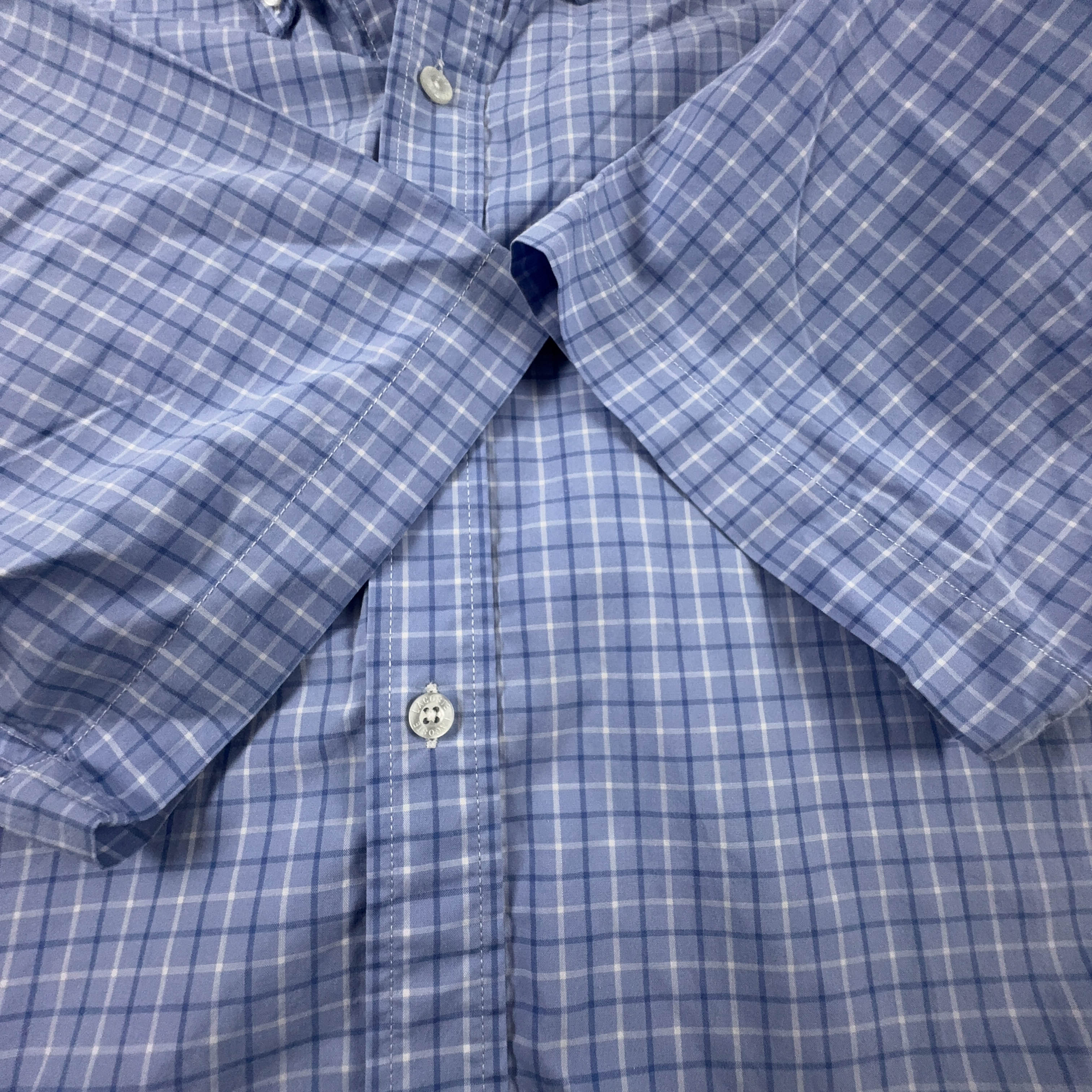 Camicia Lacoste blu e bianca a quadri in cotone manica corta slim fit - Taglia 42 uomo