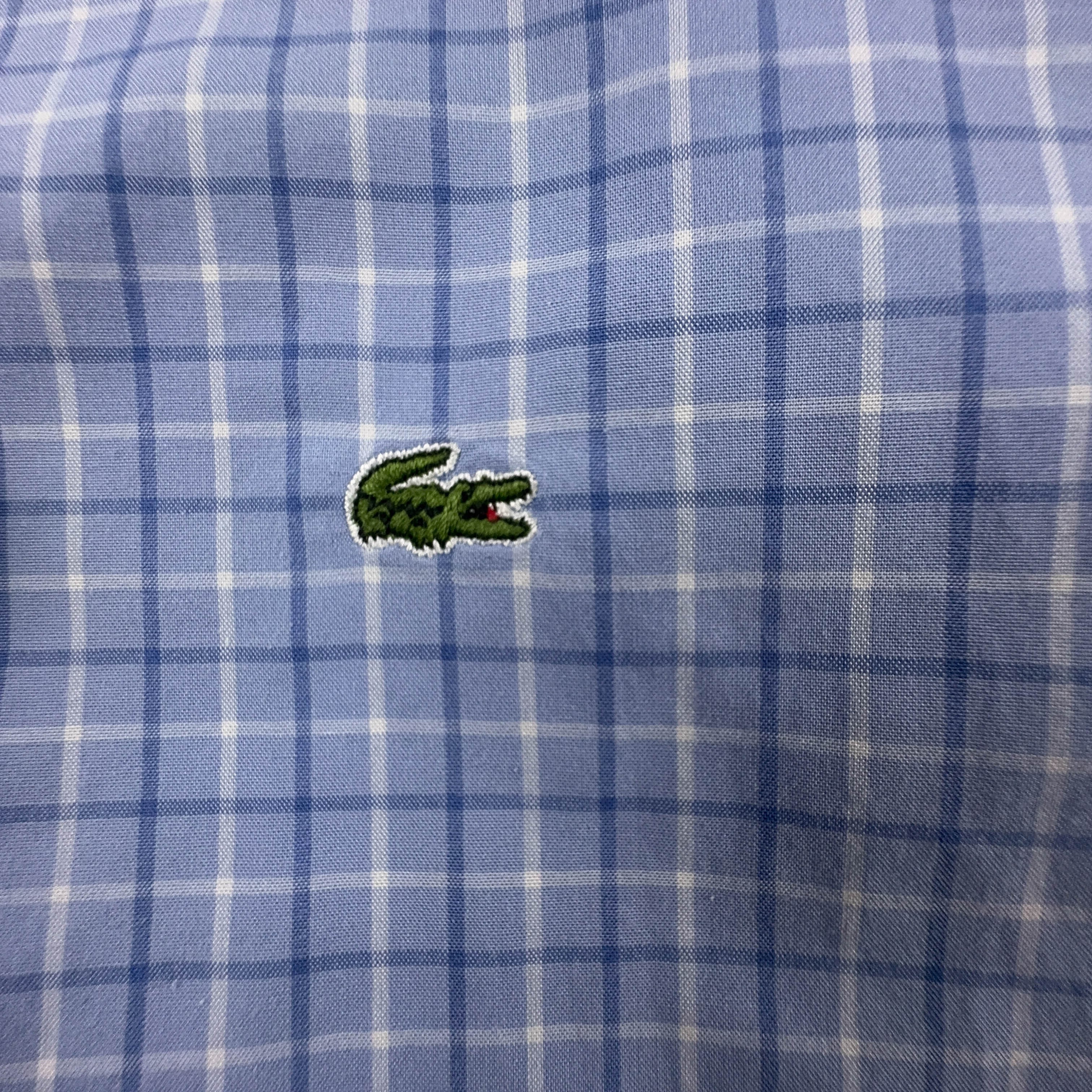 Camicia Lacoste blu e bianca a quadri in cotone manica corta slim fit - Taglia 42 uomo