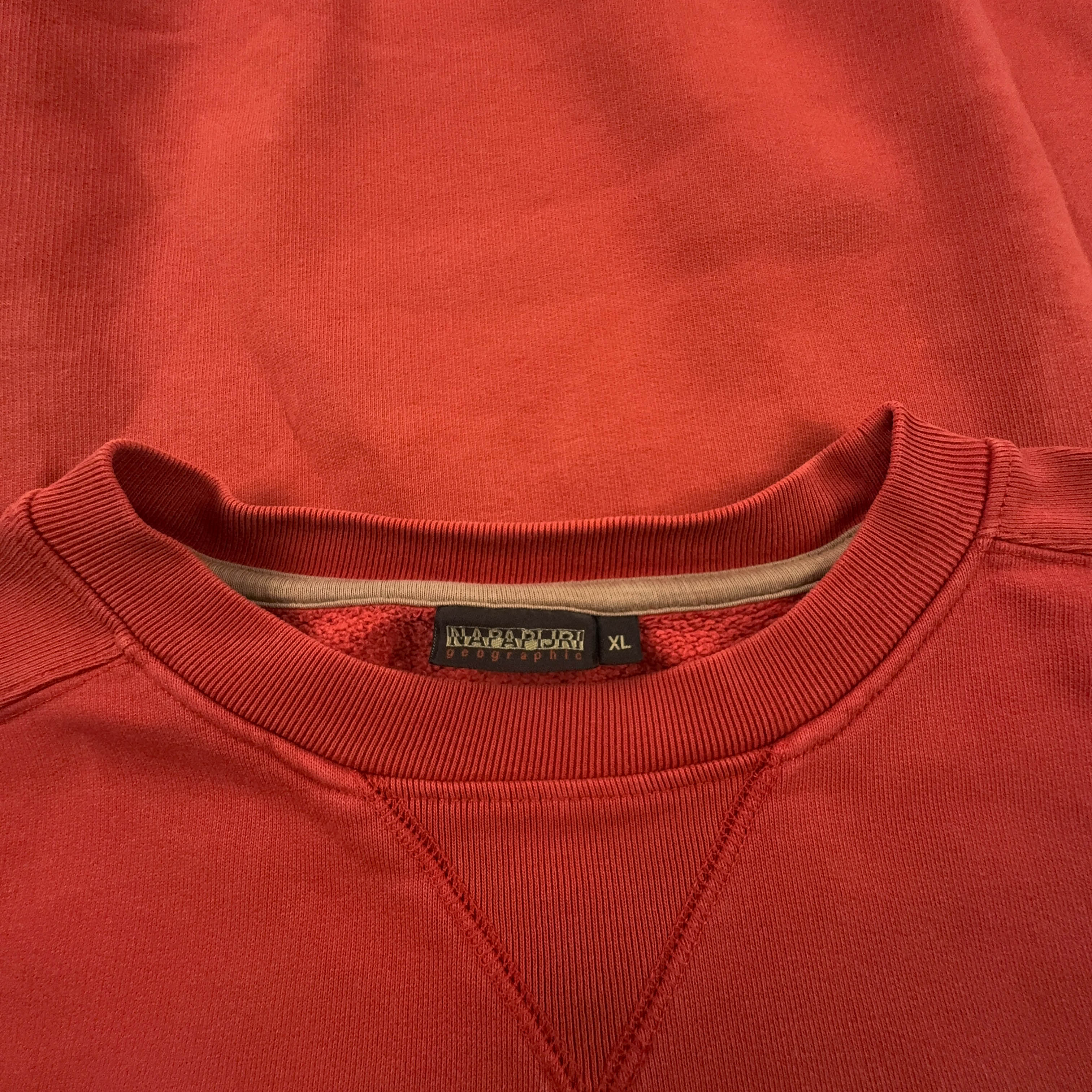 Felpa Napapijri Vintage arancione a girocollo logo ricamato anni 90 00 - Taglia XL uomo