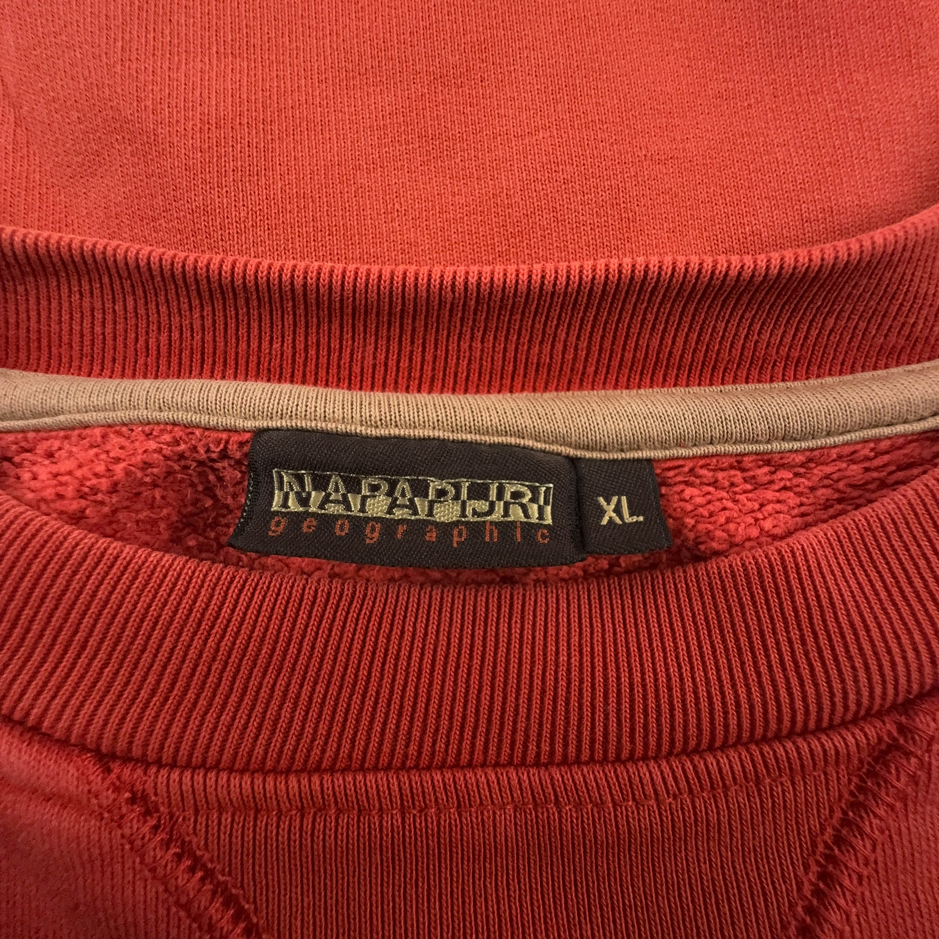 Felpa Napapijri Vintage arancione a girocollo logo ricamato anni 90 00 - Taglia XL uomo