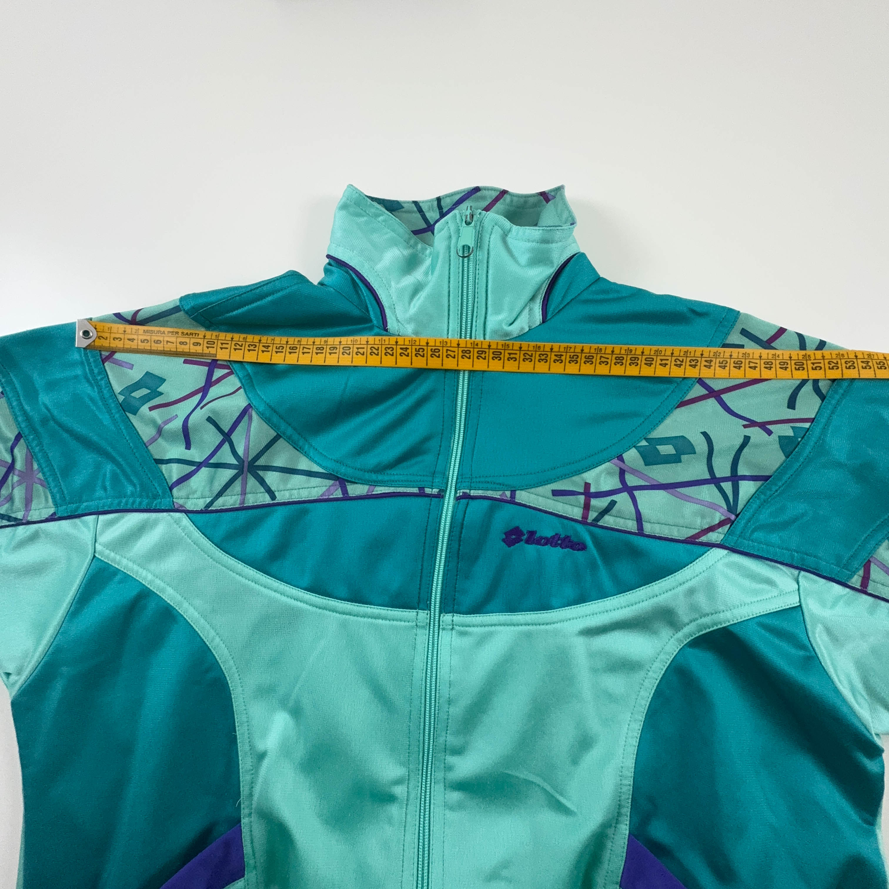 Felpa Lotto Vintage verde acqua con zip anni 90 - Taglia S/M uomo