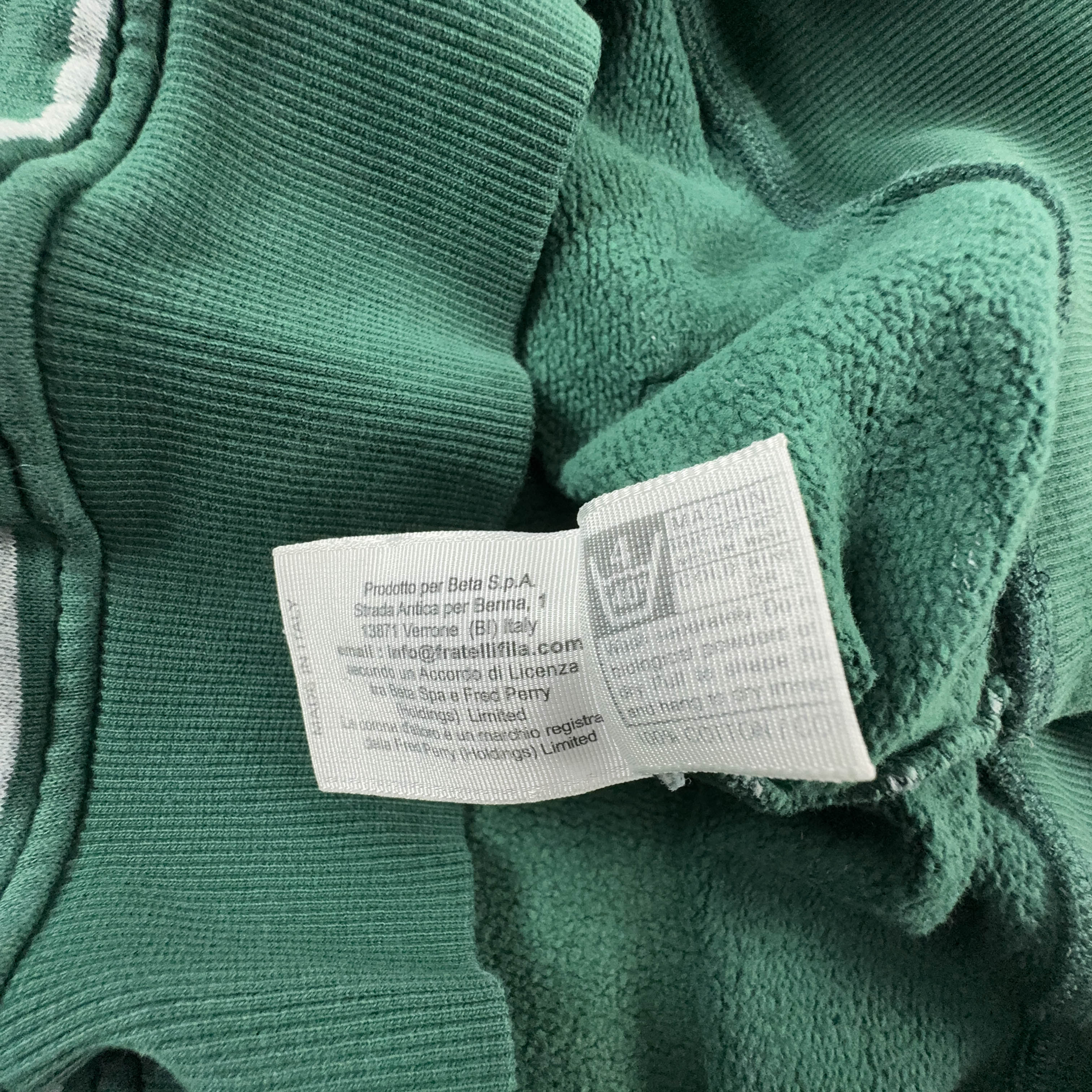 Felpa Fred Perry verde e bianca a righe con cappuccio - Taglia S/M uomo