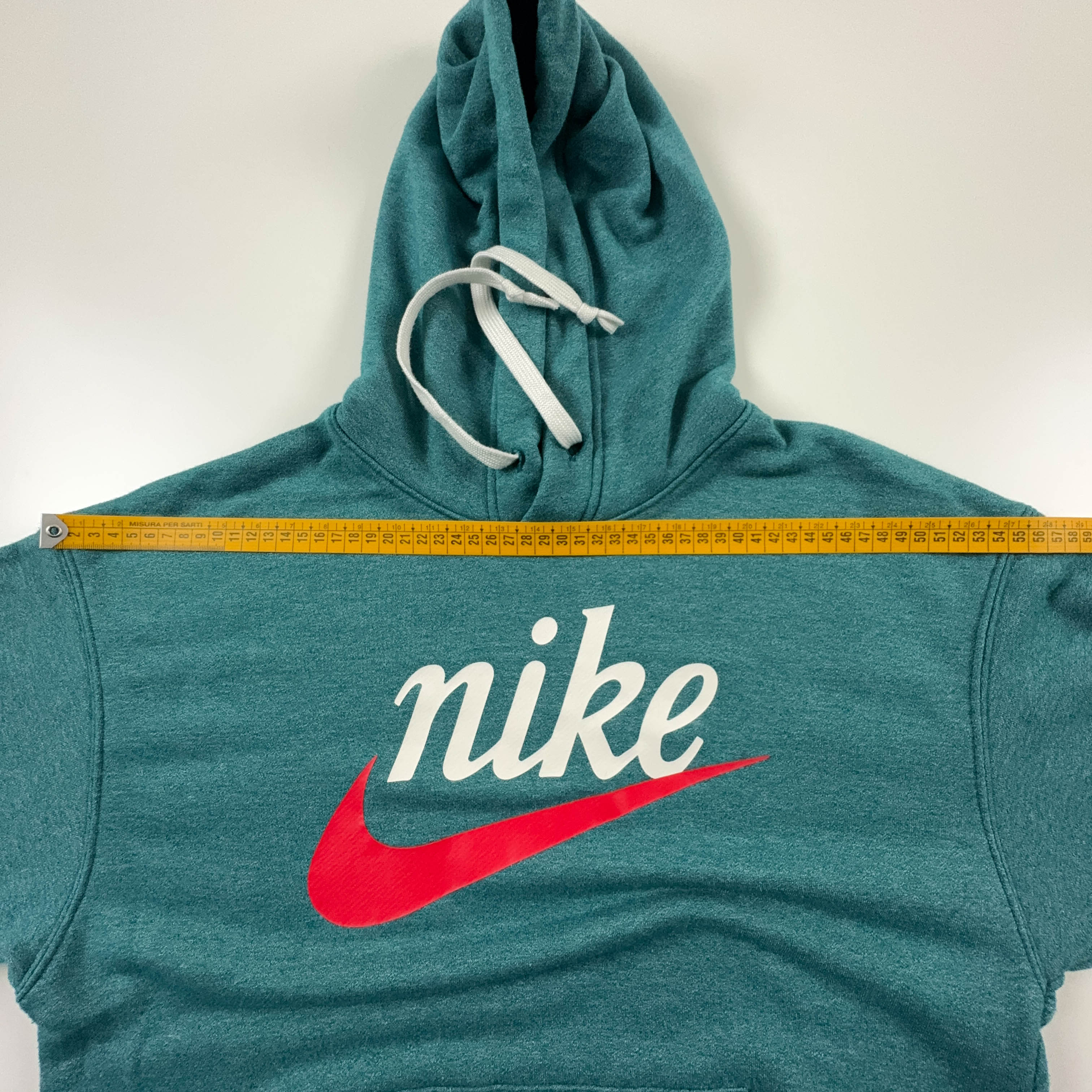 Felpa Nike verde acqua con cappuccio e logo spellout stampato - Taglia S/M uomo
