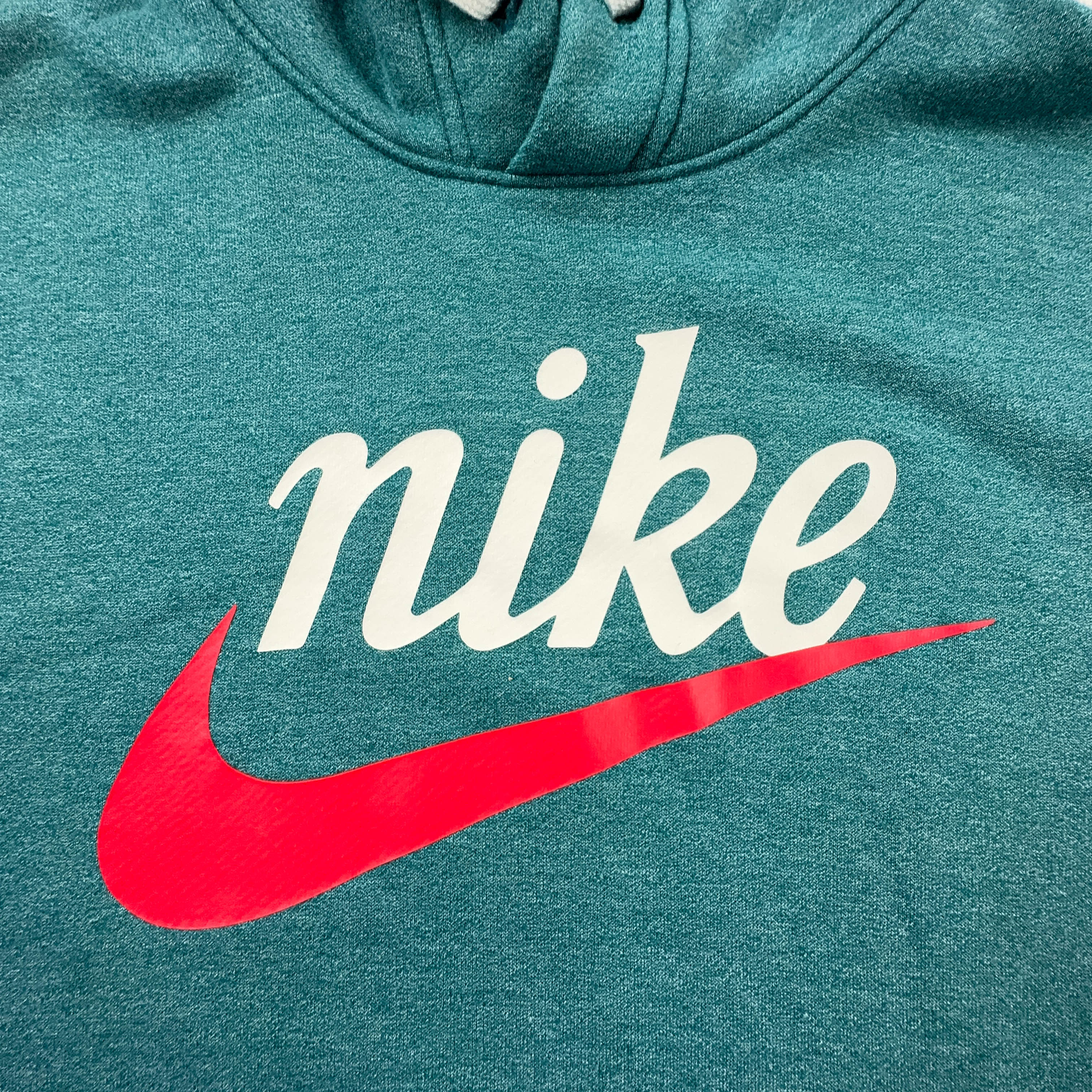 Felpa Nike verde acqua con cappuccio e logo spellout stampato - Taglia S/M uomo