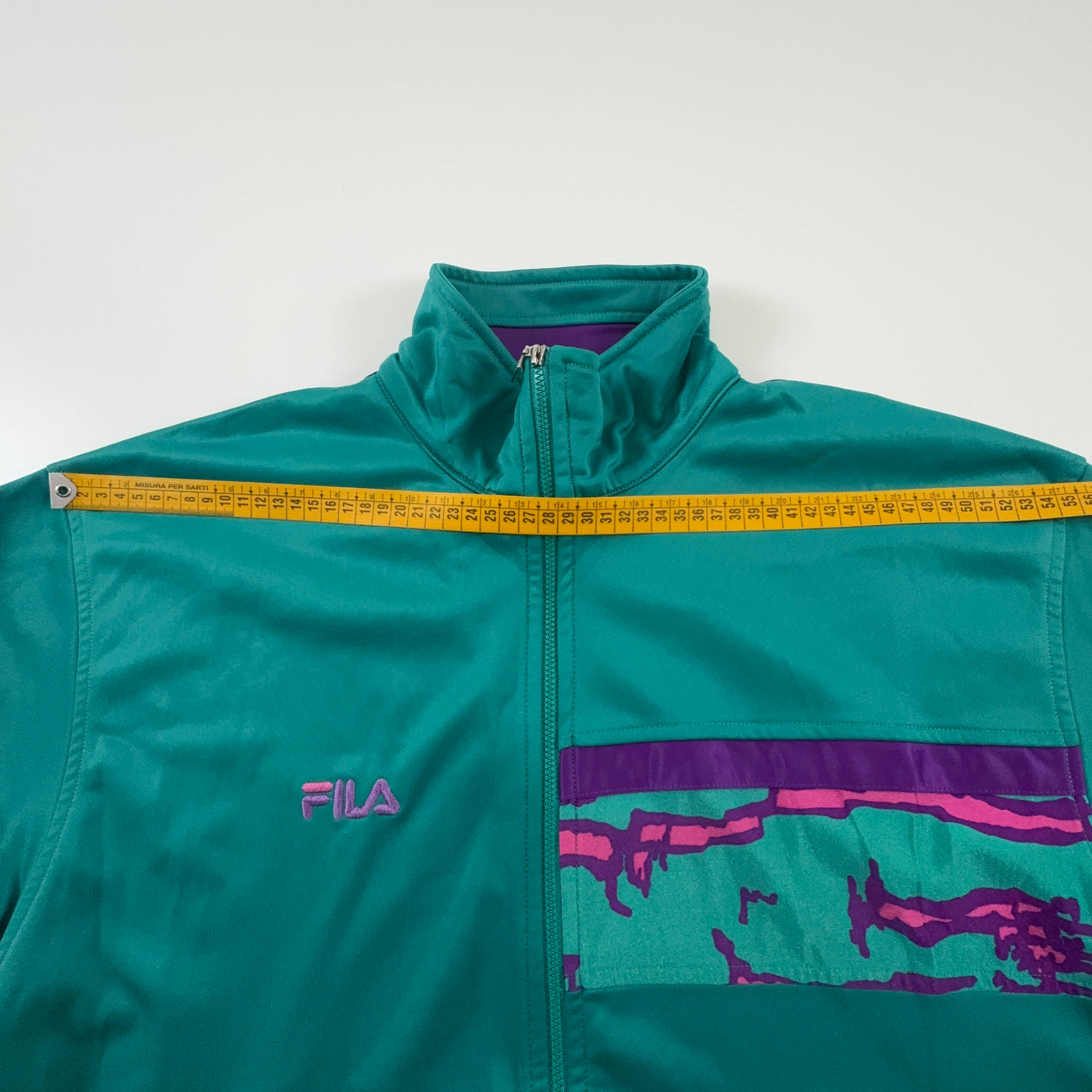 Felpa Fila Vintage verde e viola con zip anni 90 - Taglia 52 uomo