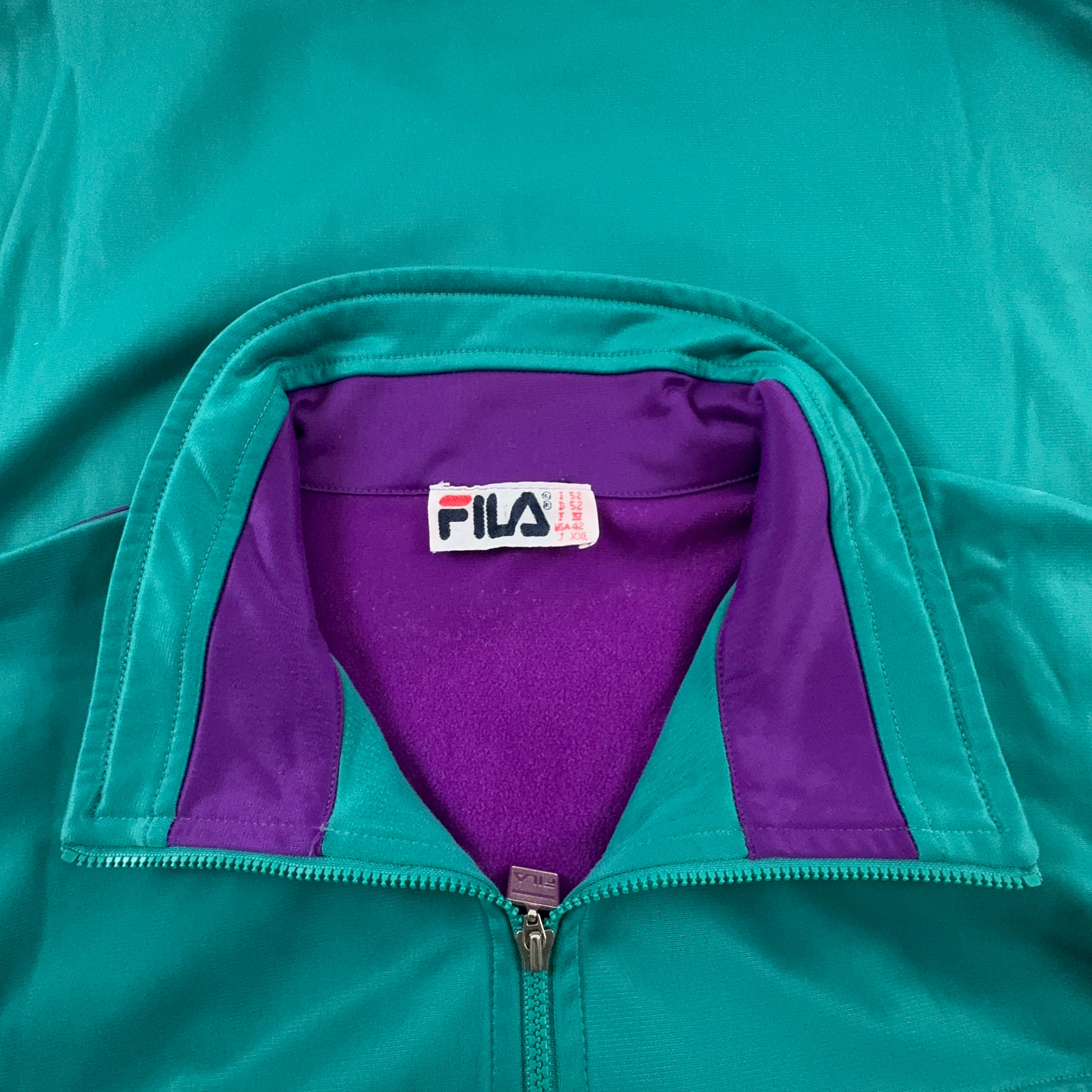 Felpa Fila Vintage verde e viola con zip anni 90 - Taglia 52 uomo