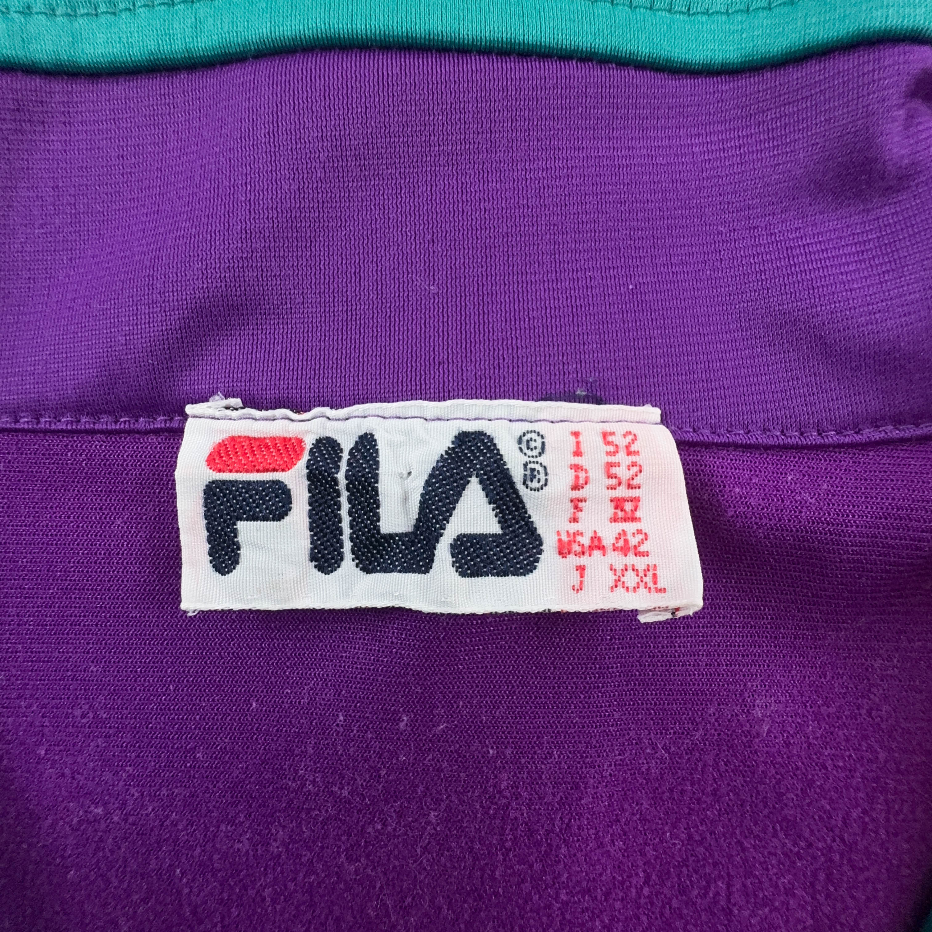 Felpa Fila Vintage verde e viola con zip anni 90 - Taglia 52 uomo