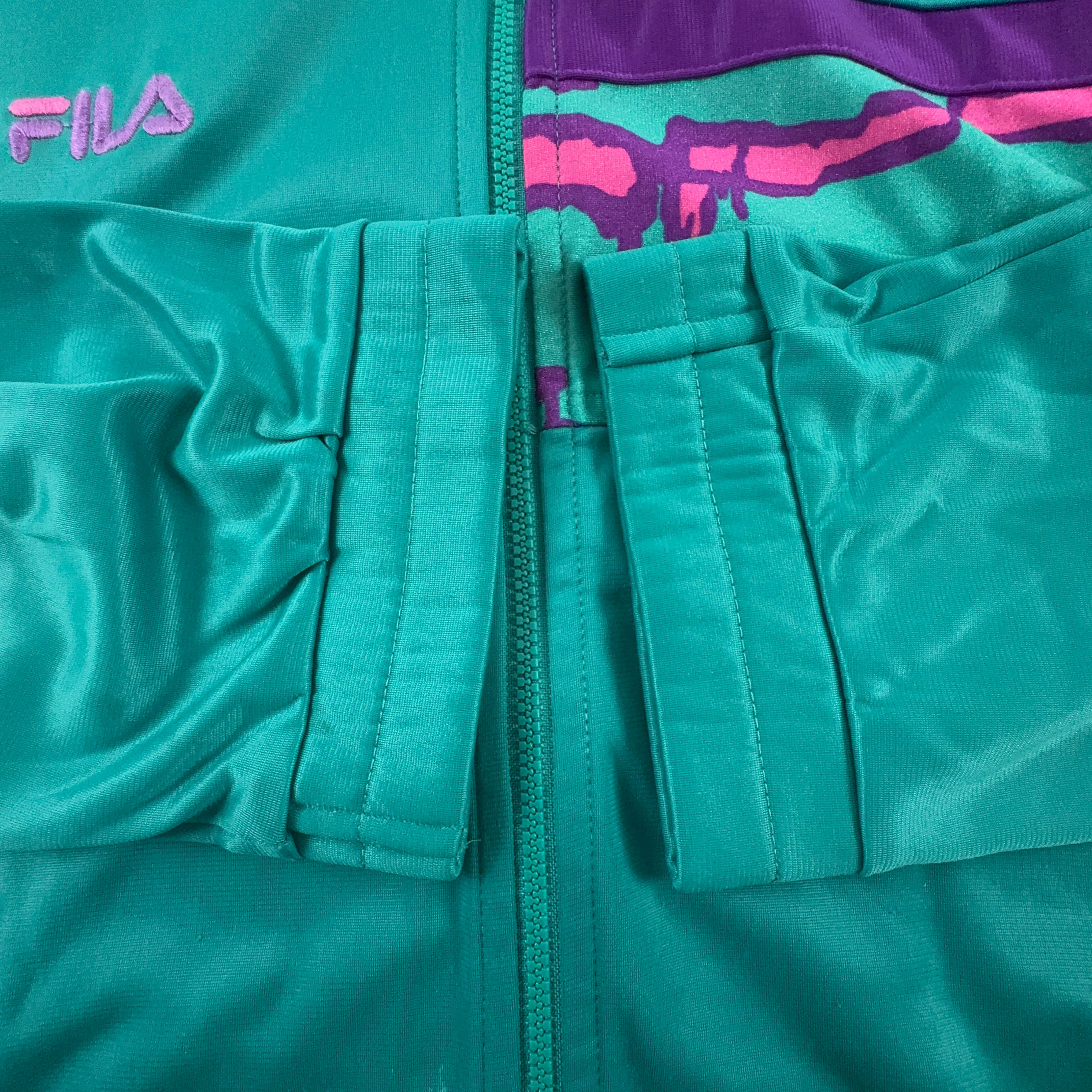 Felpa Fila Vintage verde e viola con zip anni 90 - Taglia 52 uomo