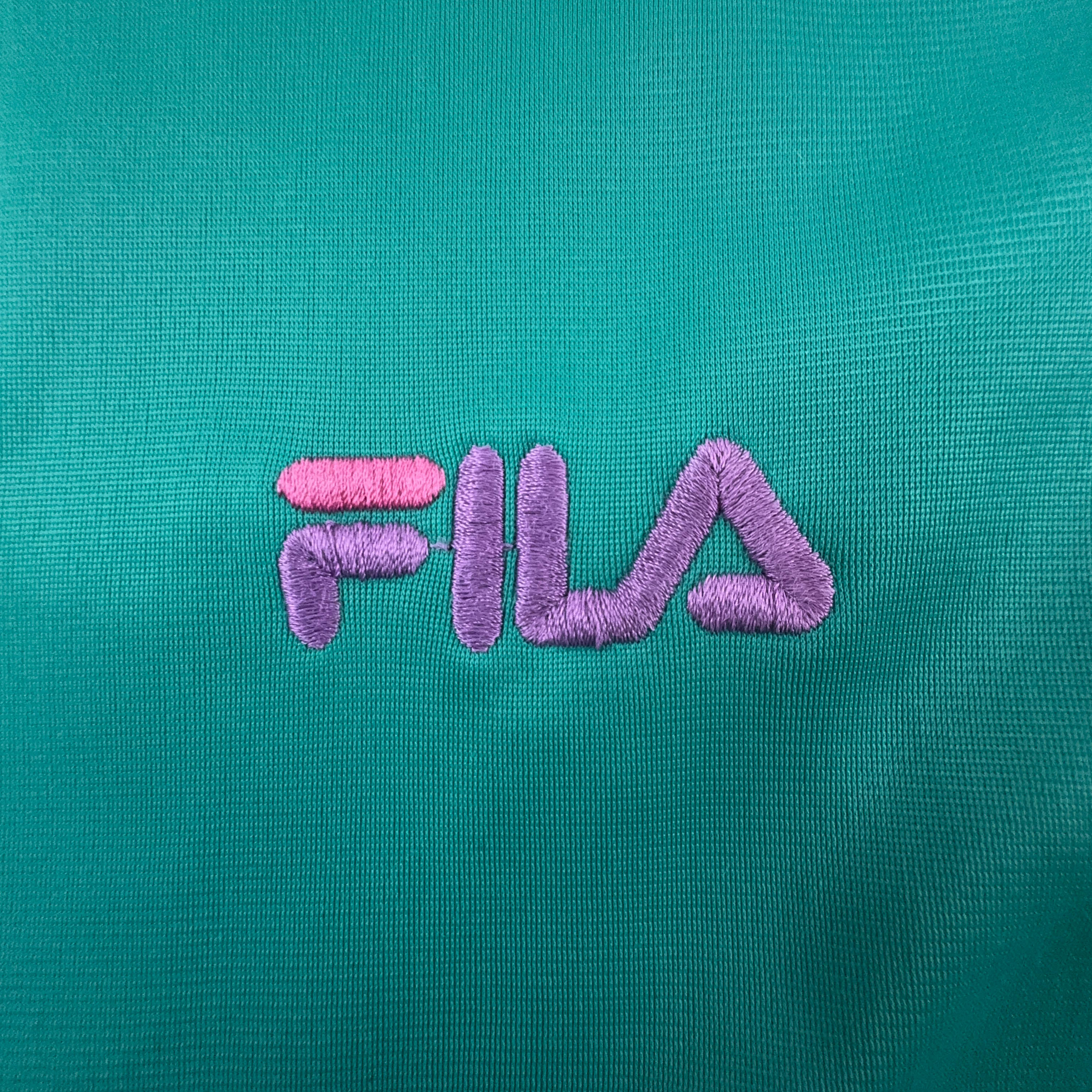 Felpa Fila Vintage verde e viola con zip anni 90 - Taglia 52 uomo
