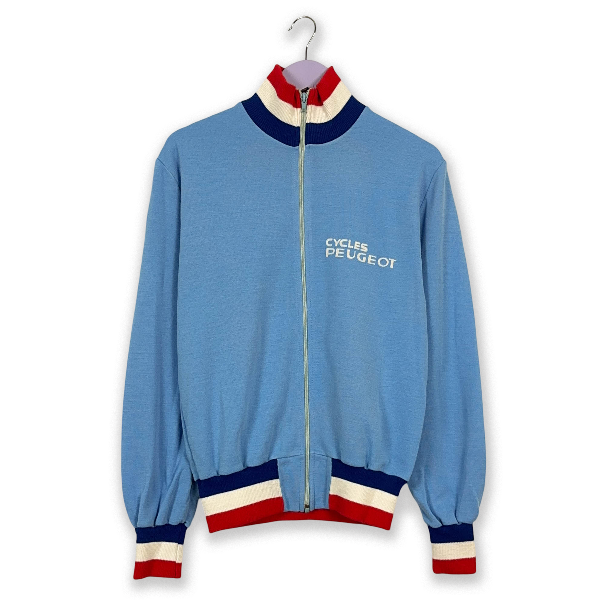 Felpa Vintage Cycles Peugeot blu con zip anni 80 - Taglia M uomo