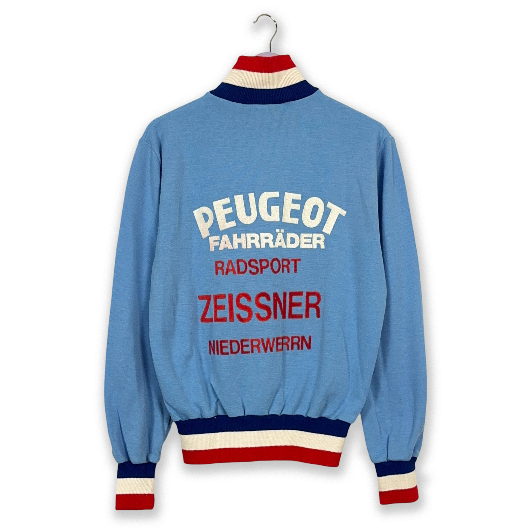 Felpa Vintage Cycles Peugeot blu con zip anni 80 - Taglia M uomo