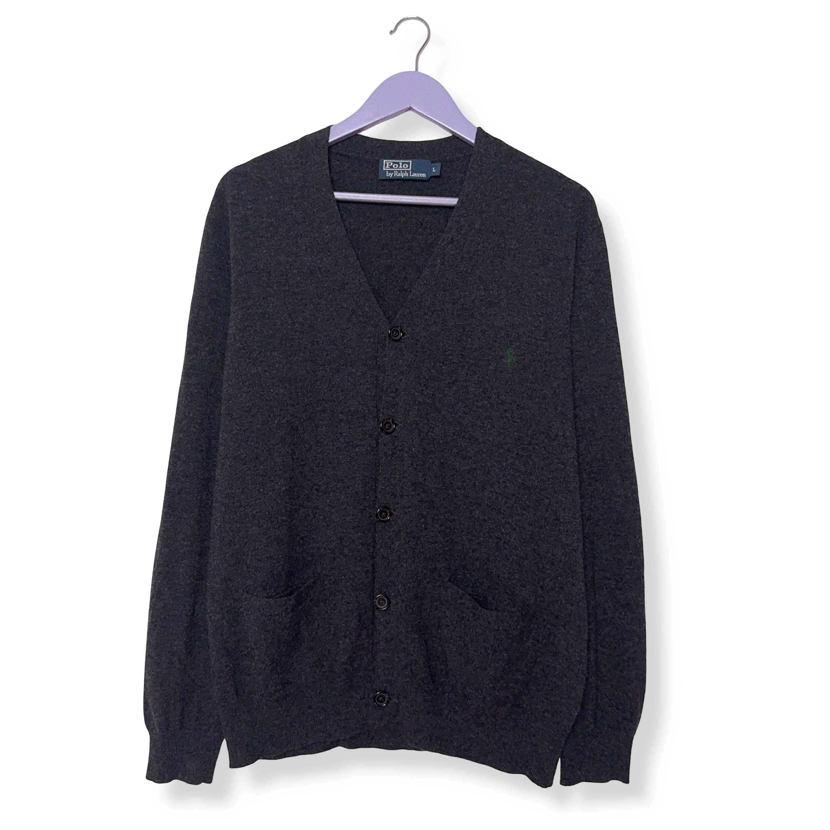 Cardigan Ralph Lauren grigio 100% lana merino con bottoni - Taglia L uomo