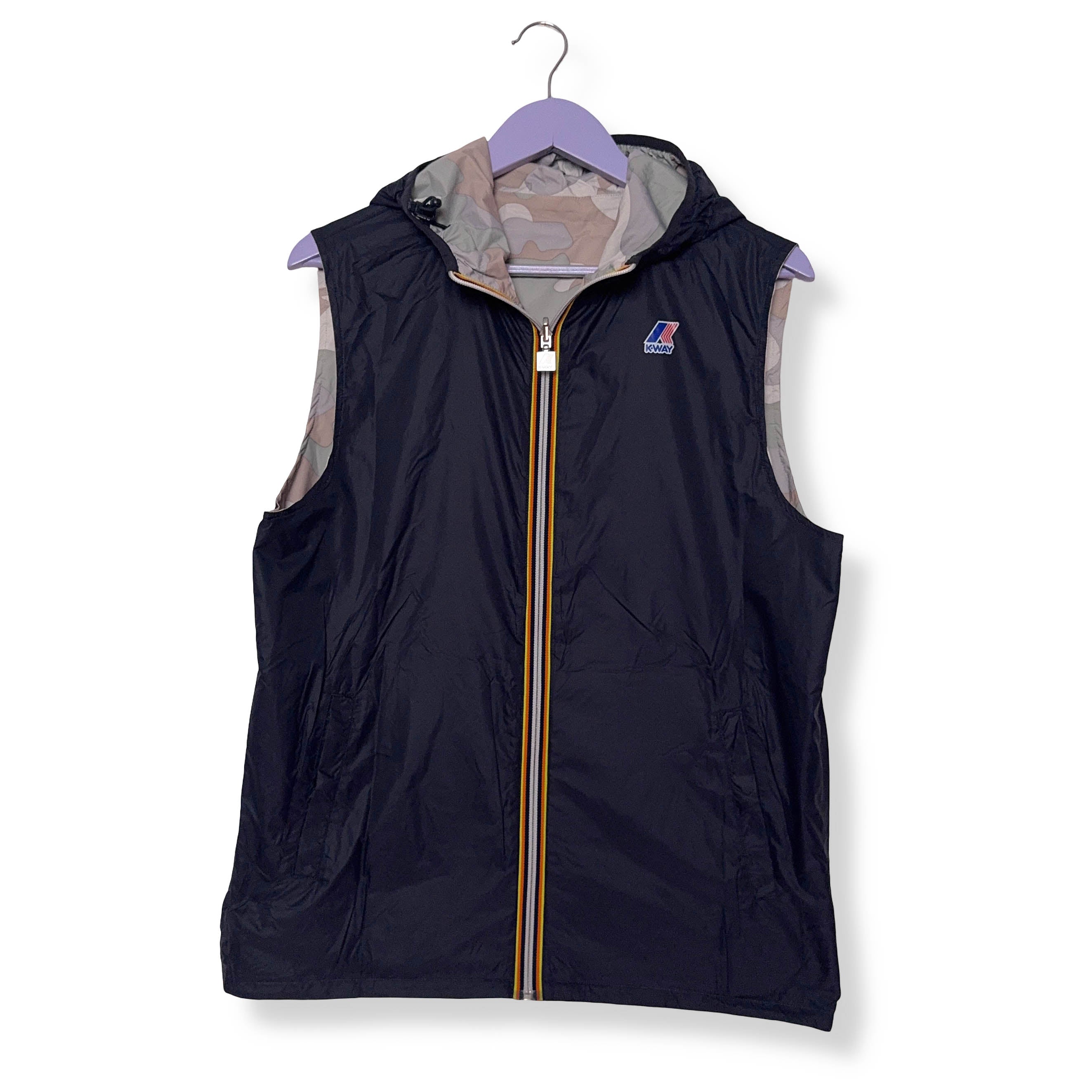 Giacca smanicata K way double face blu militare con zip - Taglia L uomo
