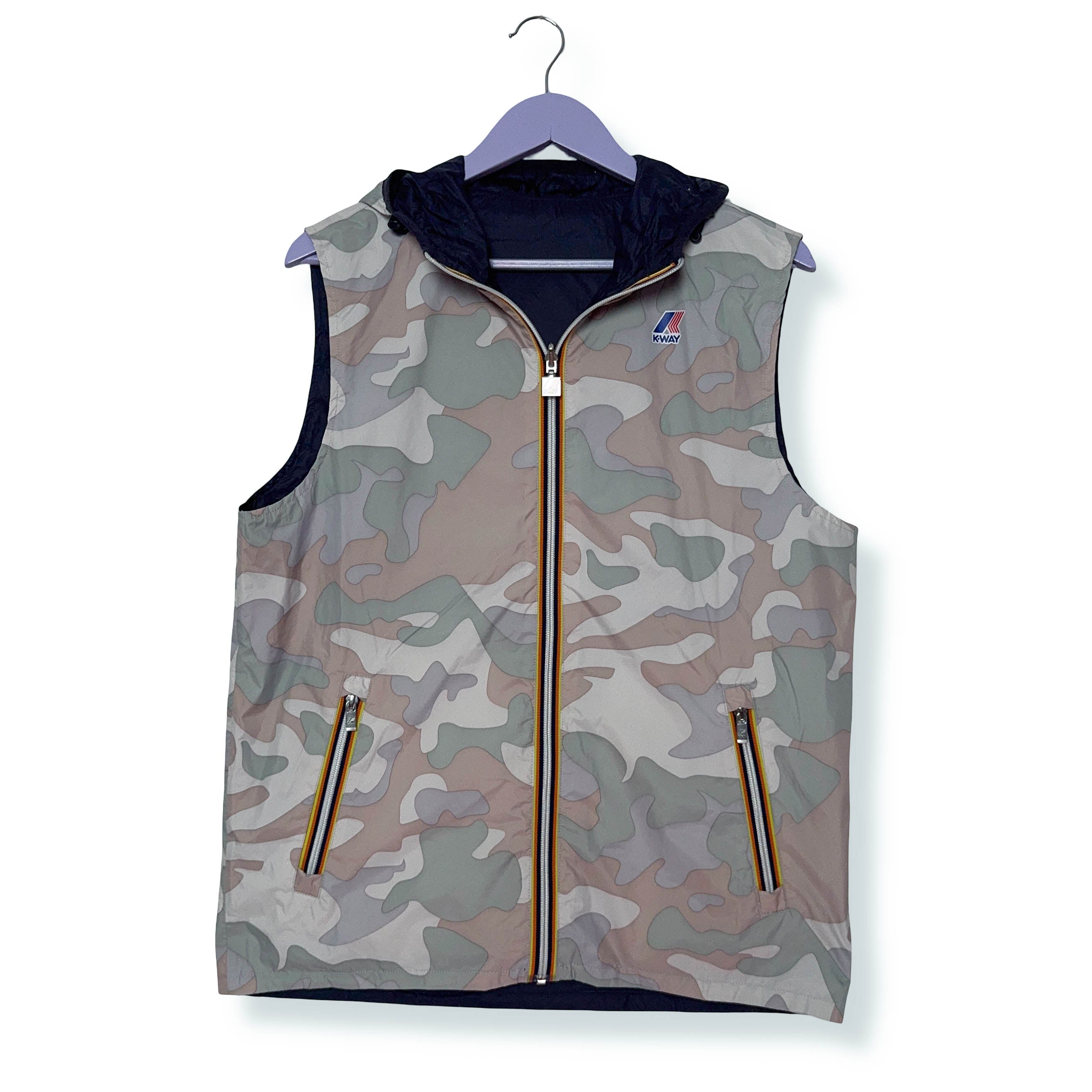 Giacca smanicata K way double face blu militare con zip - Taglia L uomo