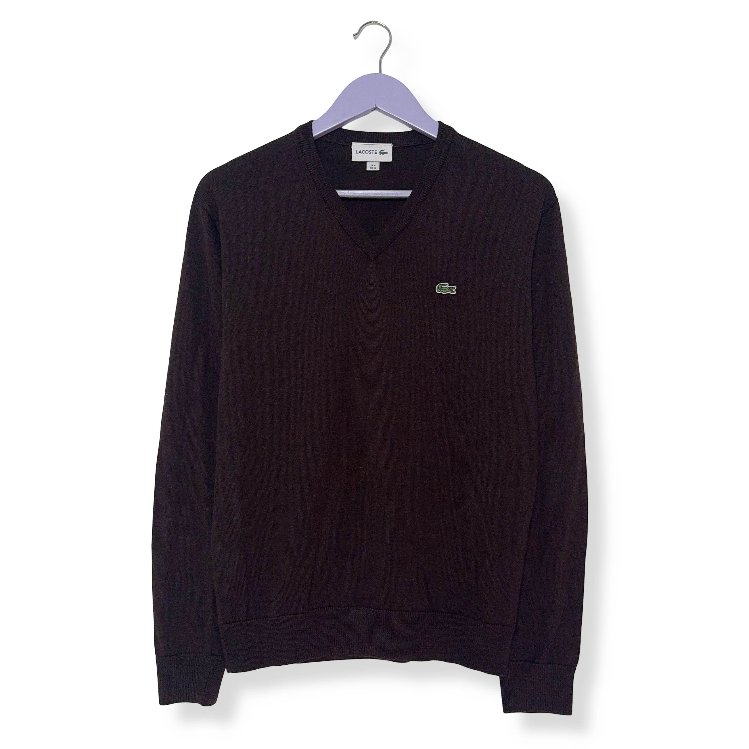 Maglione Lacoste marrone scuro 50% lana scollo a V - Taglia 4 M uomo