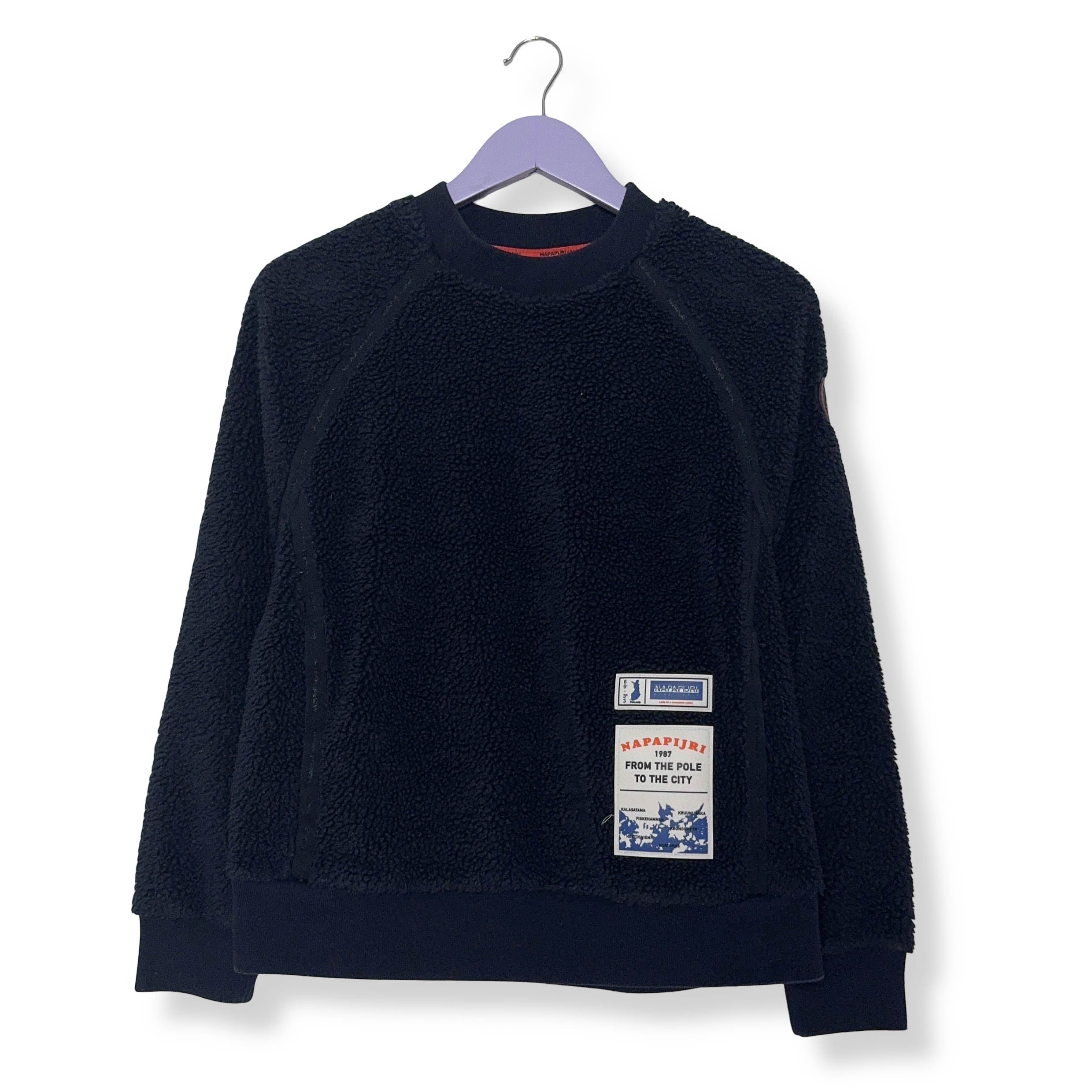 Pile Napapijri blu scuro girocollo con patch - Taglia S uomo