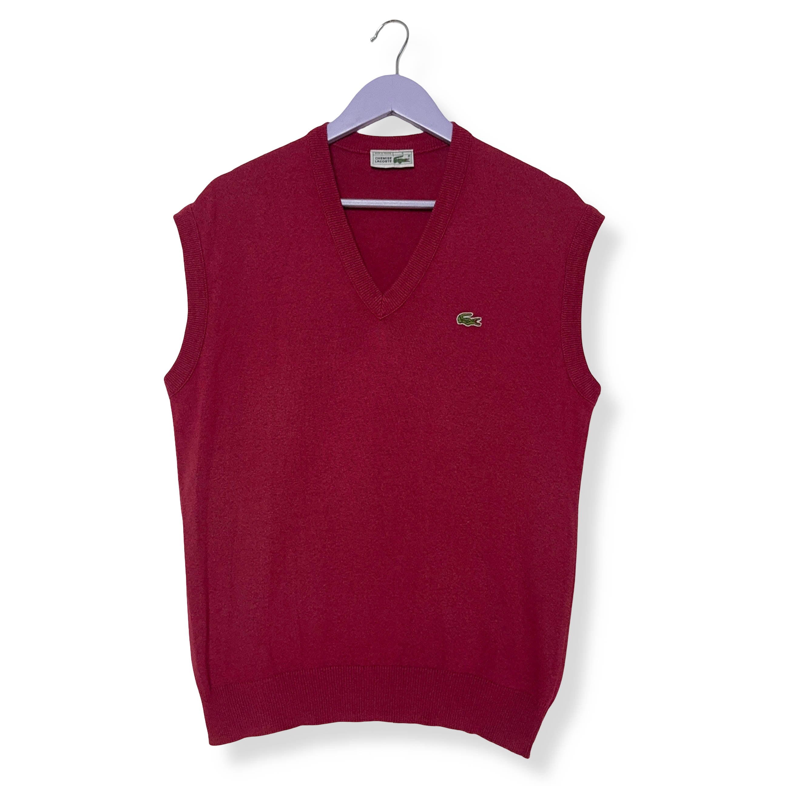 Gilet Lacoste Vintage rosso scollo a V in cotone - Taglia 5 uomo
