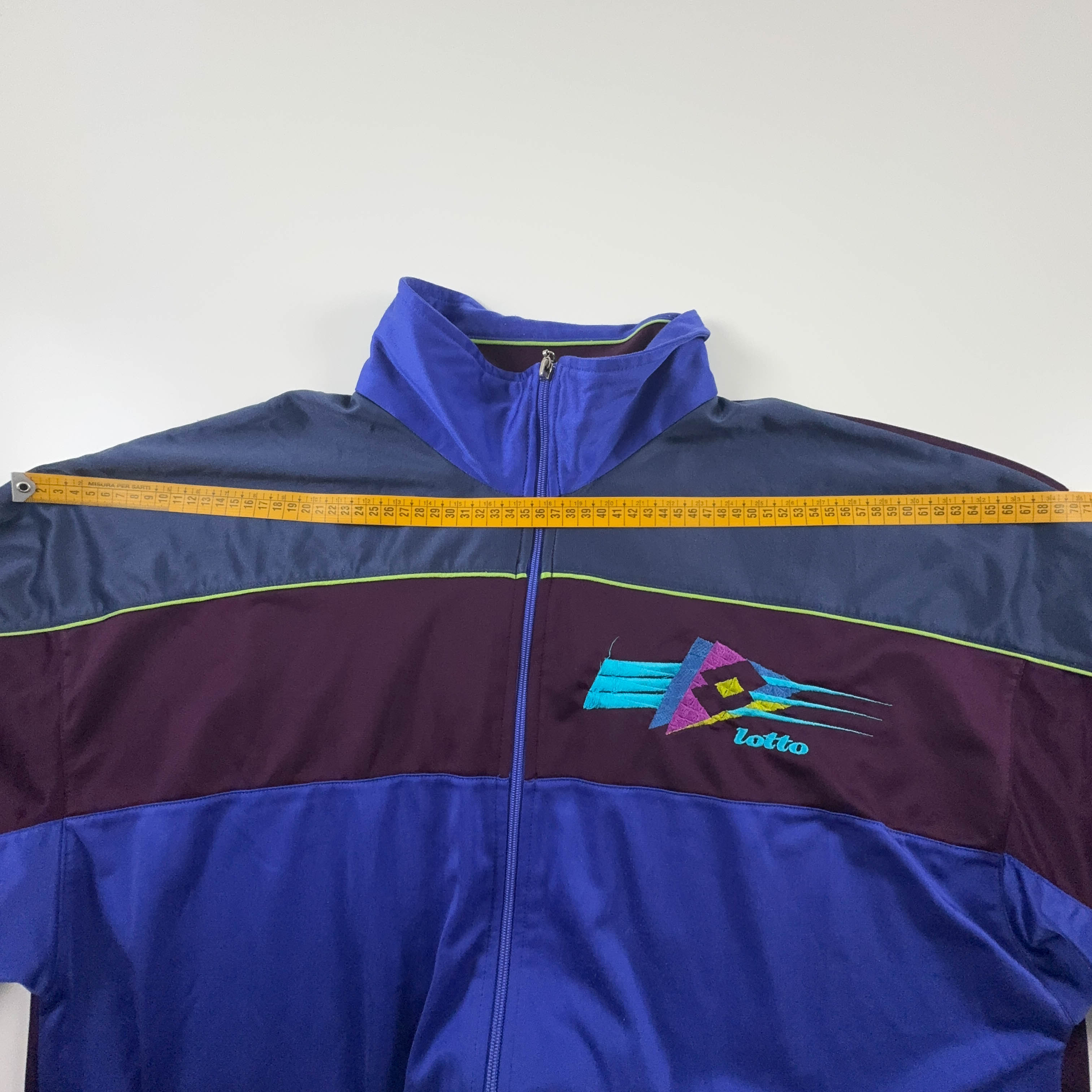 Felpa Lotto Vintage blu e bordeaux con zip e logo ricamato anni 80 - Taglia XXL uomo