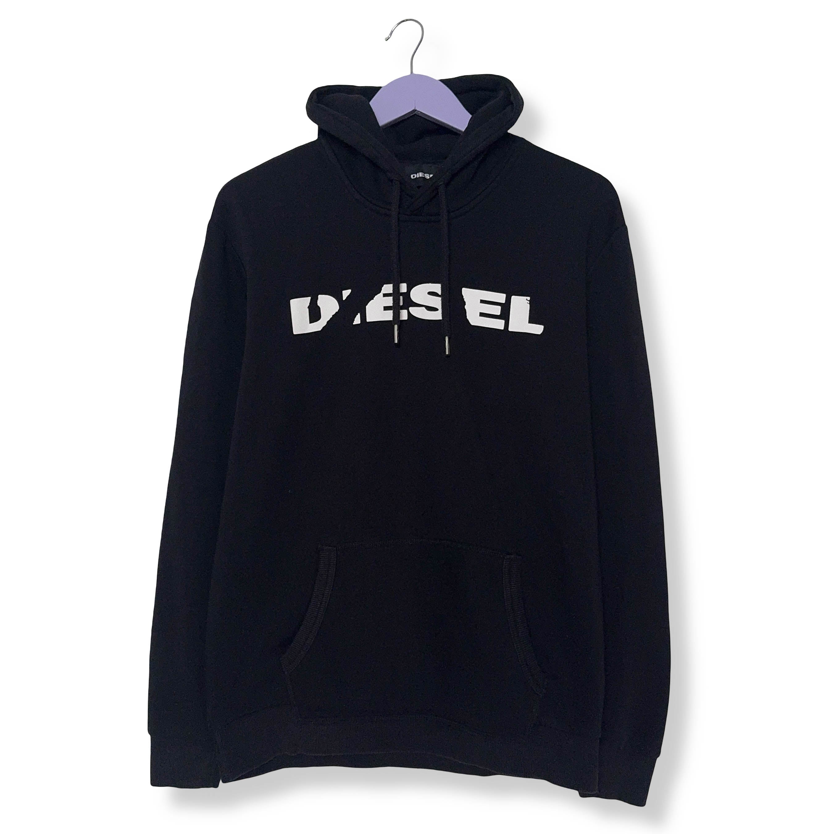 Felpa Diesel nera con cappuccio logo stampato - Taglia L uomo