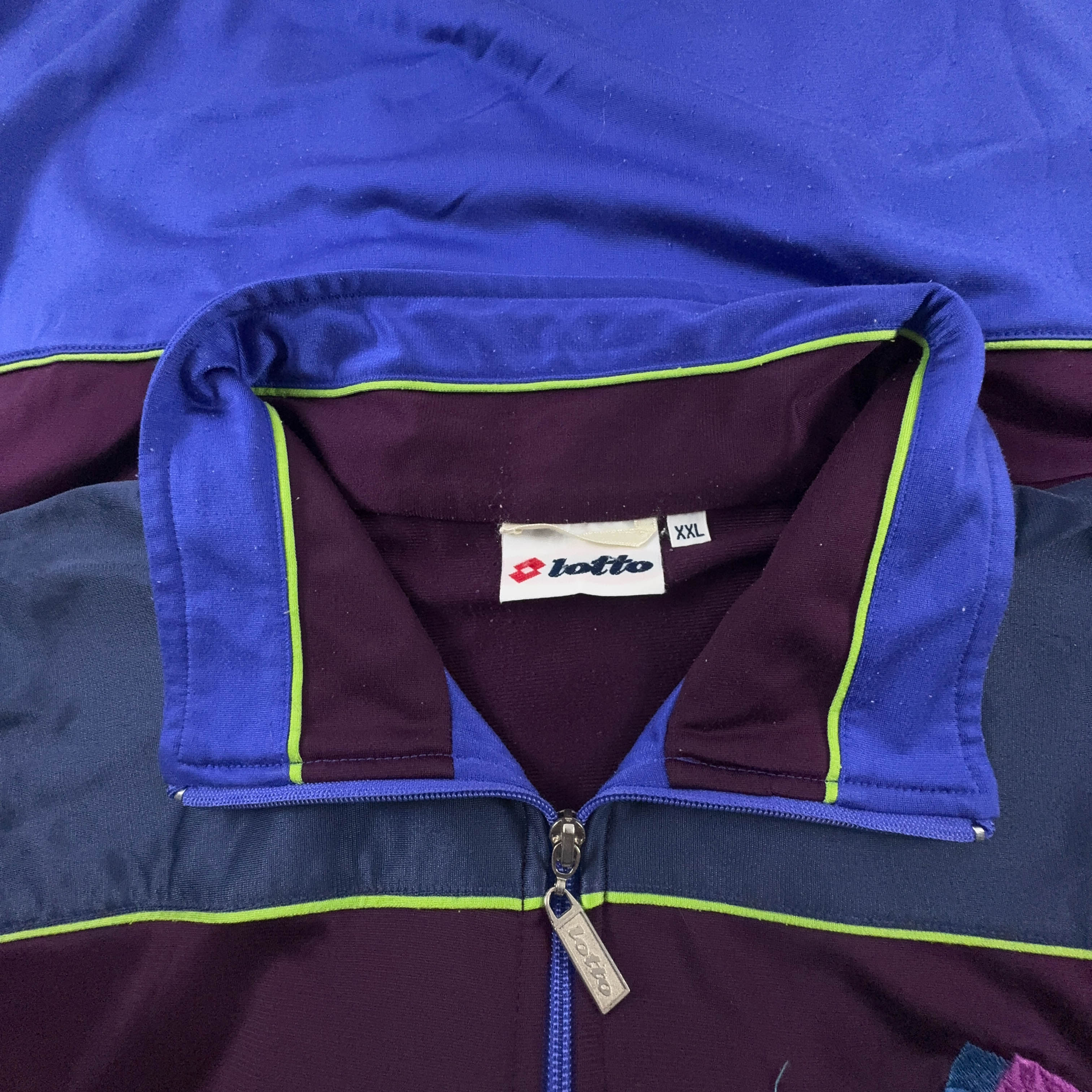 Felpa Lotto Vintage blu e bordeaux con zip e logo ricamato anni 80 - Taglia XXL uomo