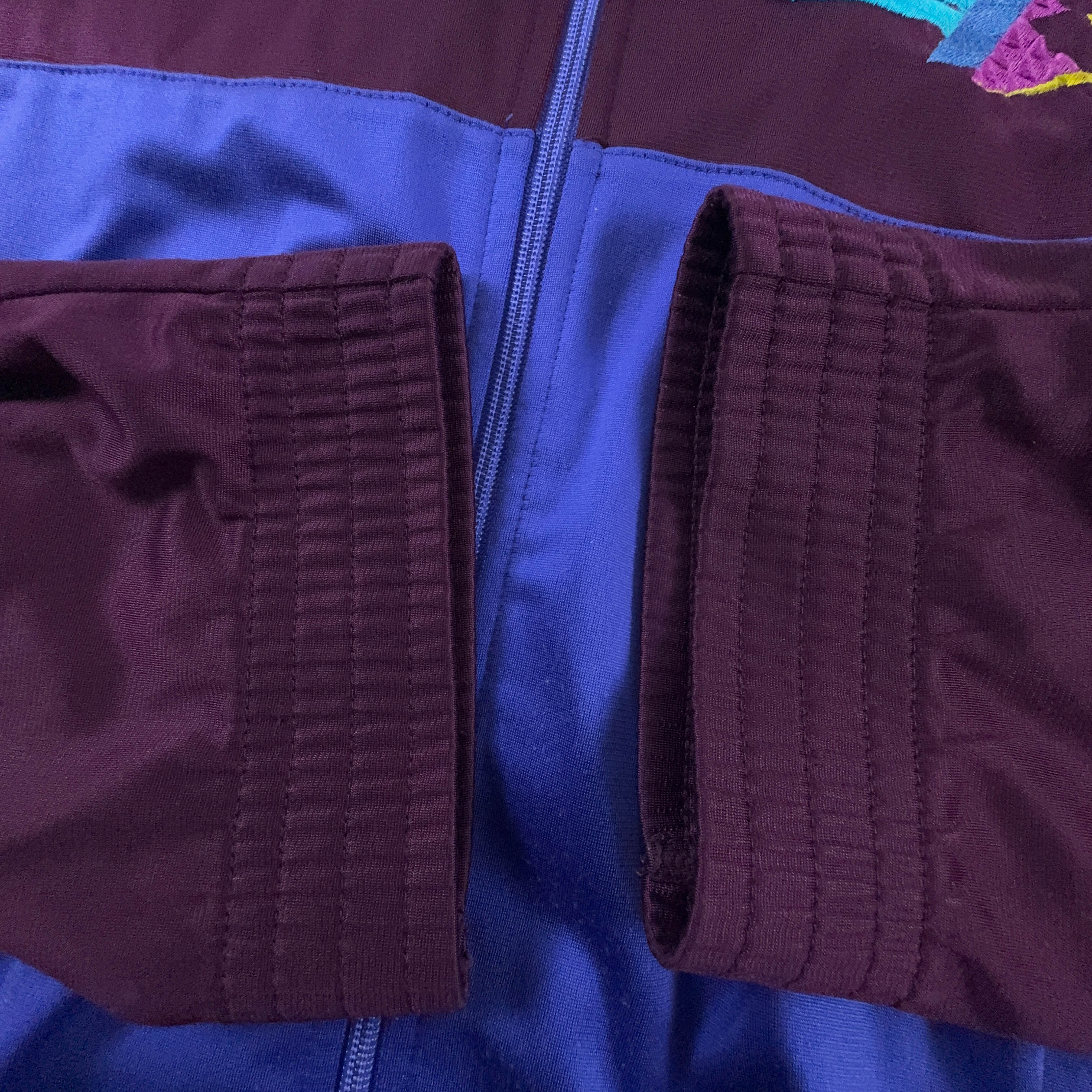 Felpa Lotto Vintage blu e bordeaux con zip e logo ricamato anni 80 - Taglia XXL uomo